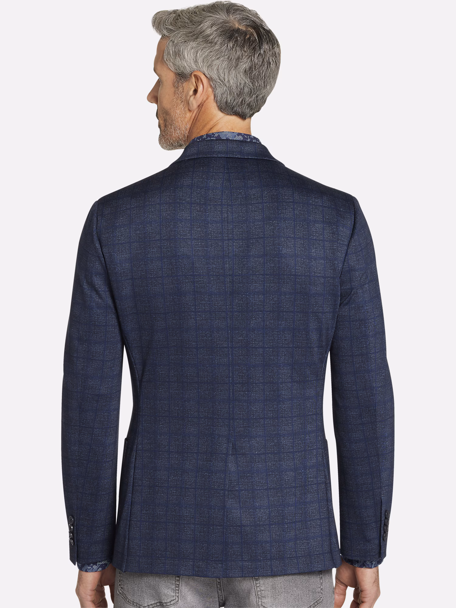 Egara Skinny Fit Suit Separates Jacket Navy Windowpane