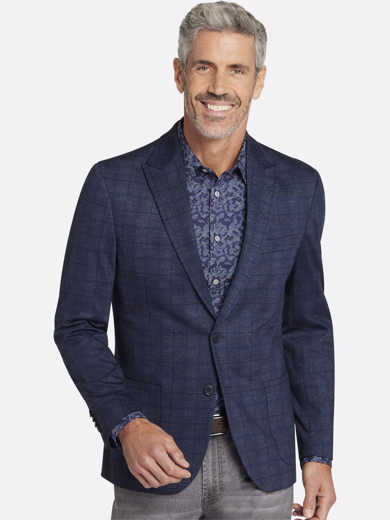 Egara Skinny Fit Suit Separates Jacket Navy Windowpane
