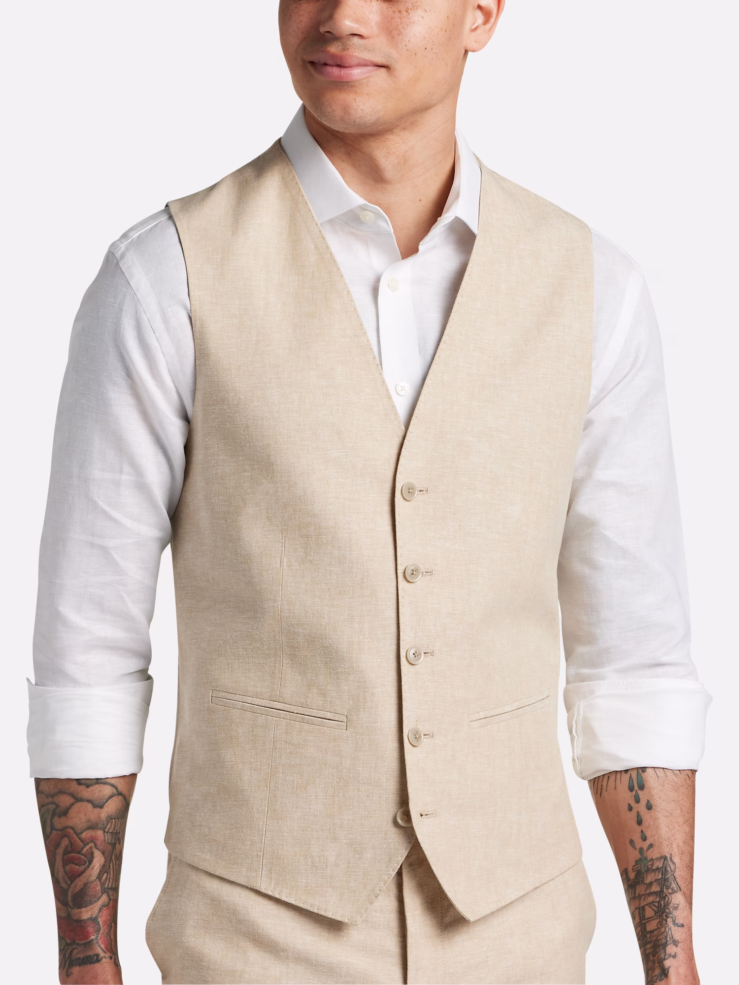 Paisley &Amp; Gray Slim Fit Linen Blend Sport Shirt Tan Chambray