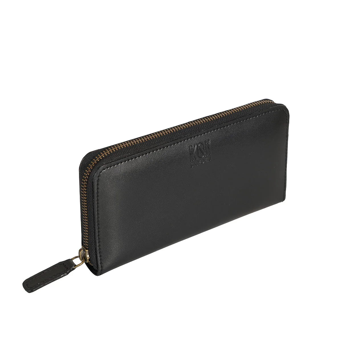 Apple Leather Long Zip Wallet Black