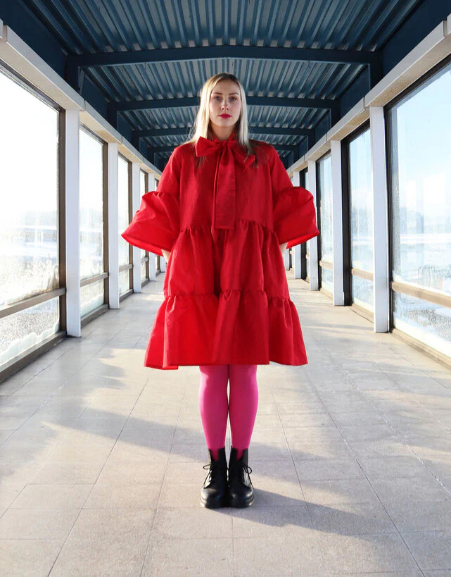 Lush Dress With Bow Collar Red