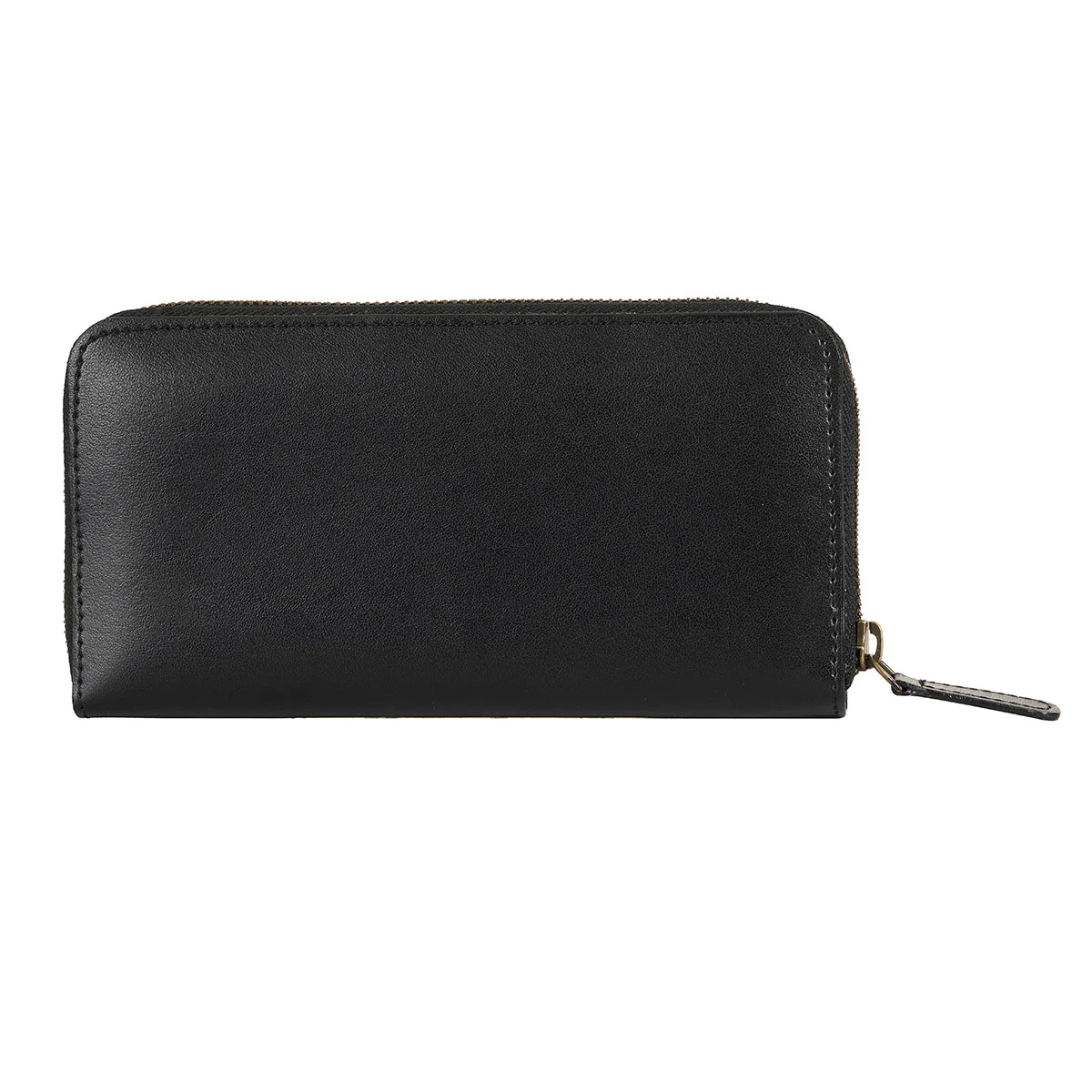 Apple Leather Long Zip Wallet Black