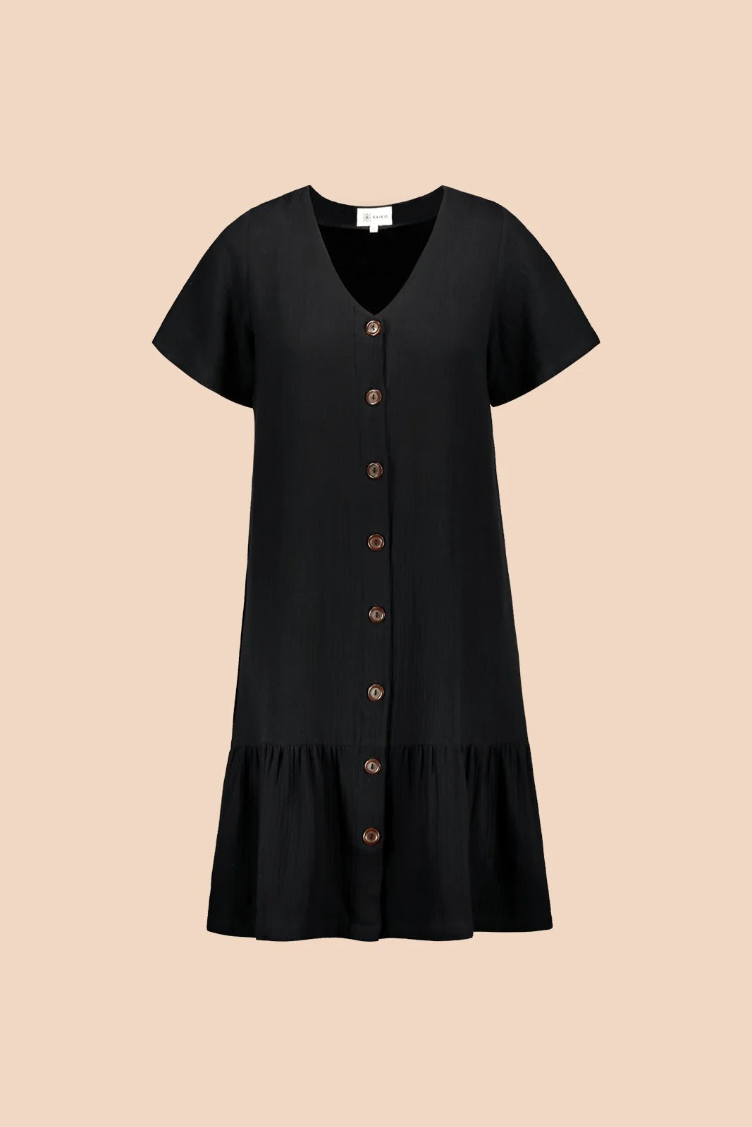 Frill Button Dress Black