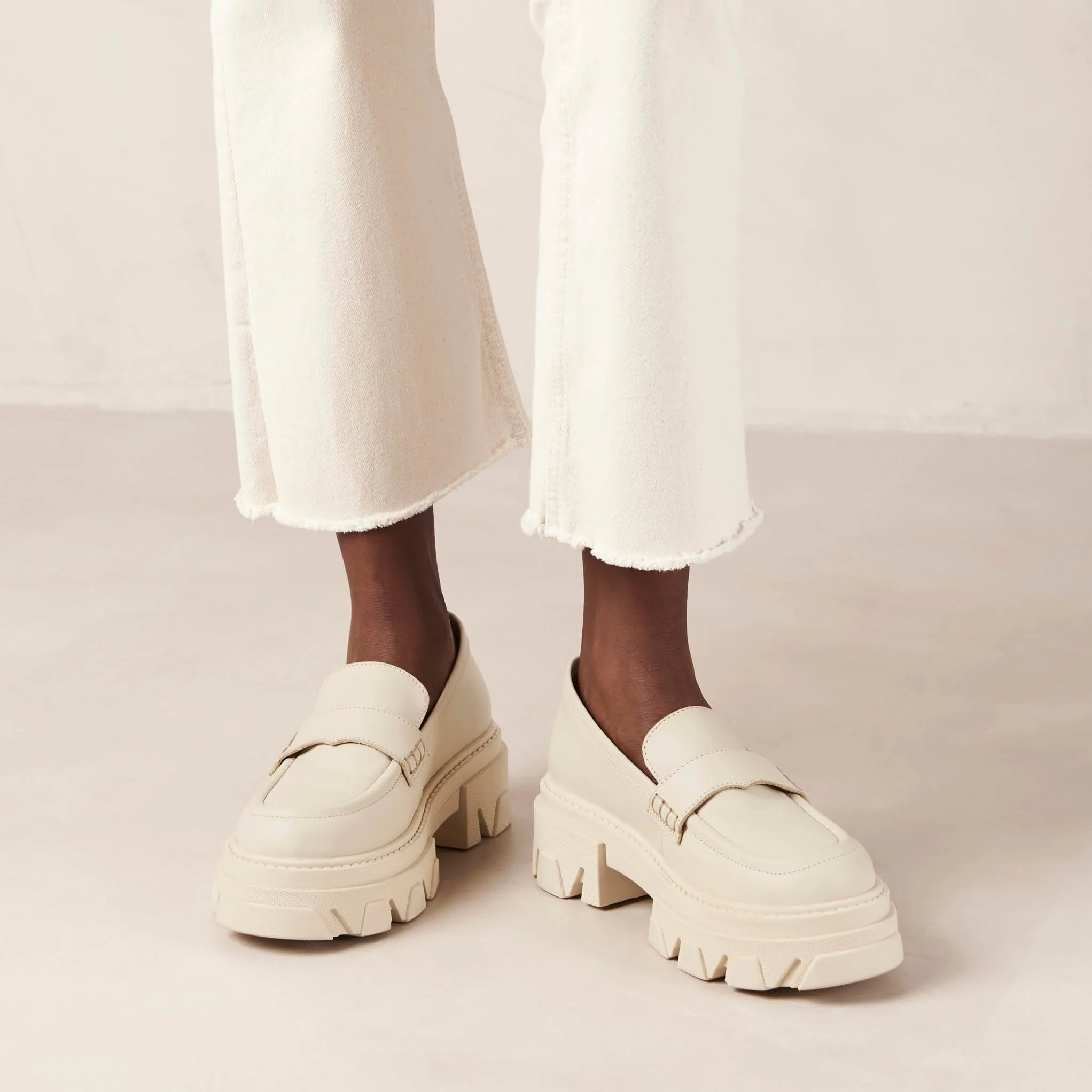 Trailblazer Chunky Leather Loafers Cream White