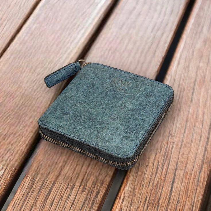 Coconut Leather Small Zip Wallet Dark Indigo