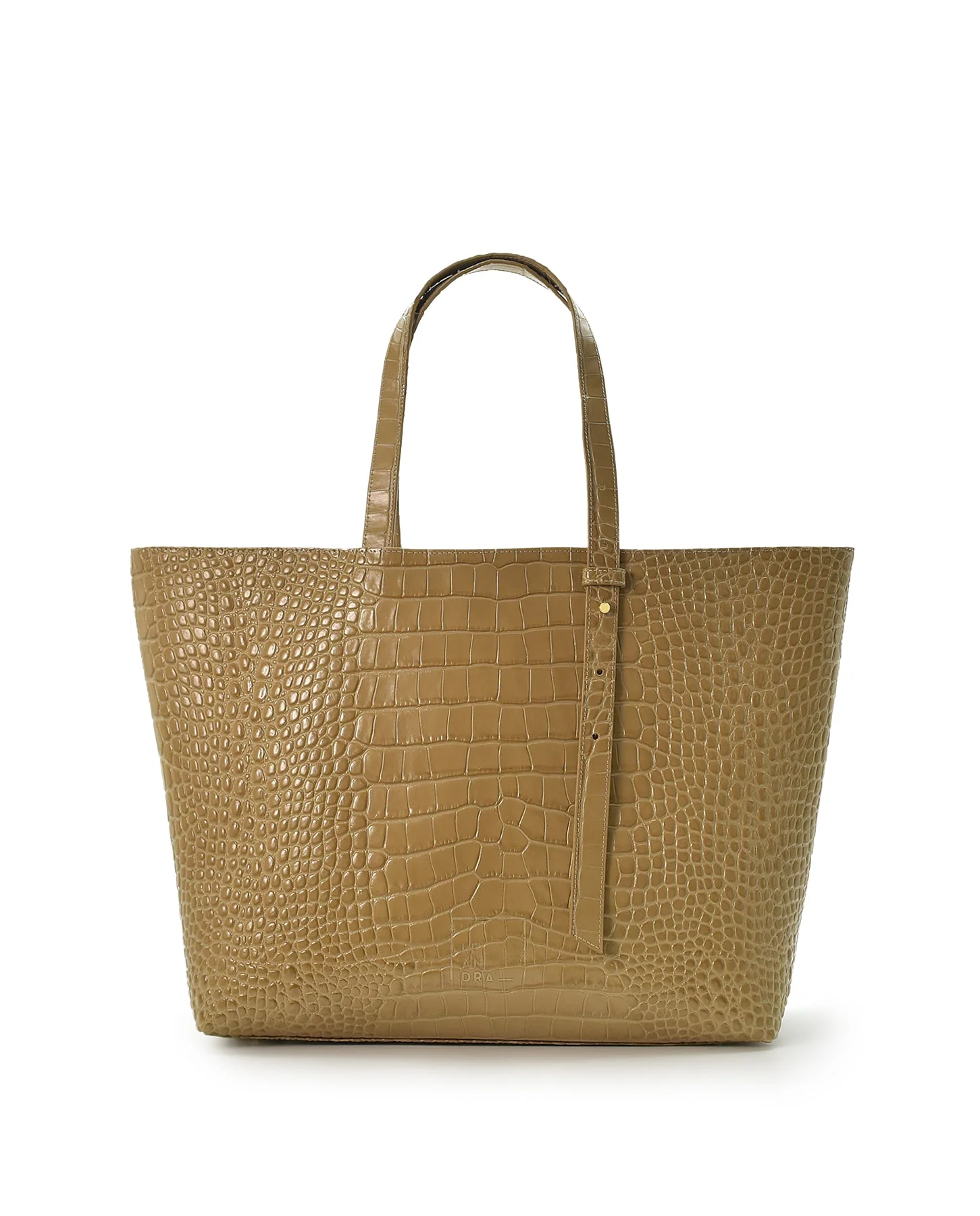 Croco Engraved Leather Shopping Bag Beige