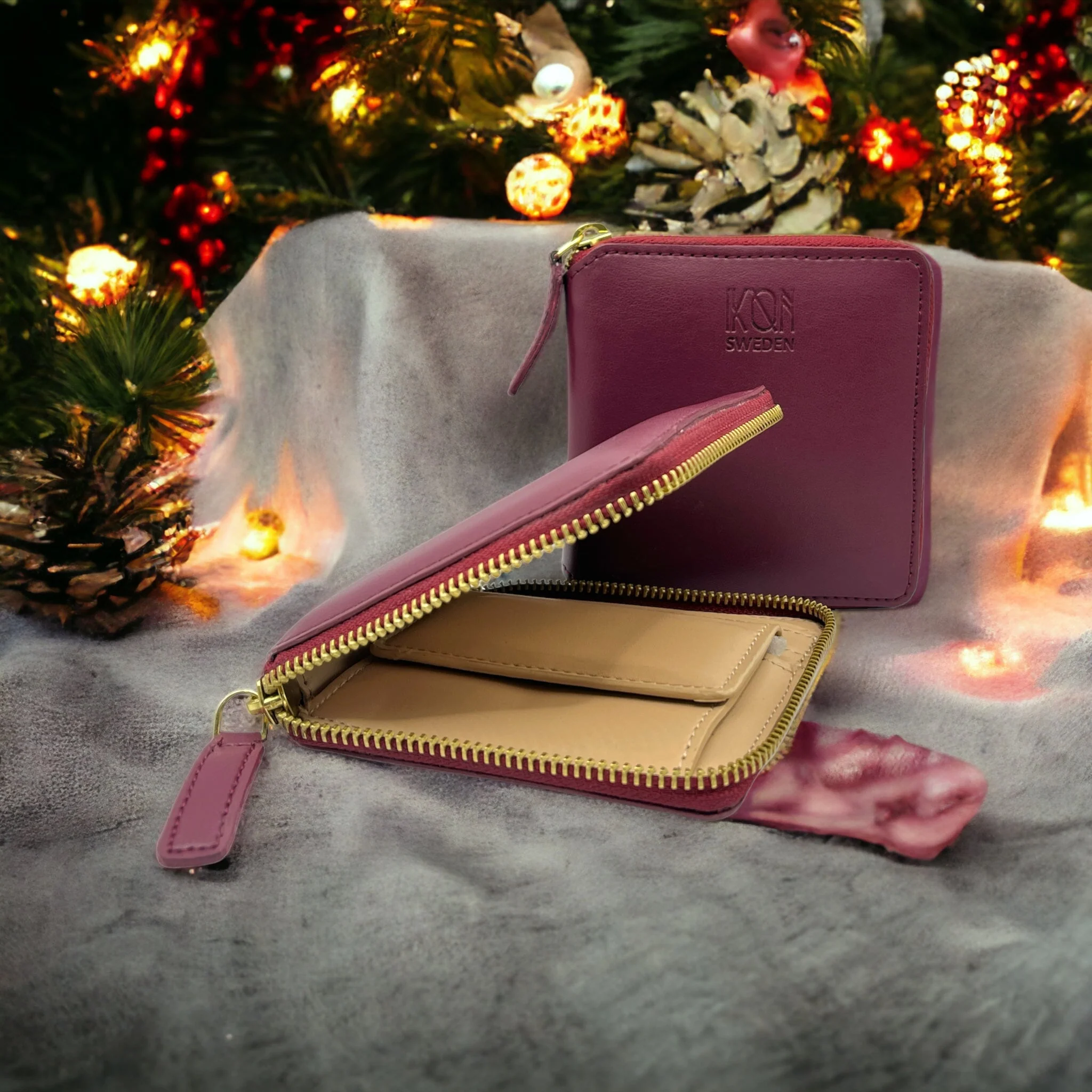 Kivik Apple Leather Small Zip Wallet Wine Red