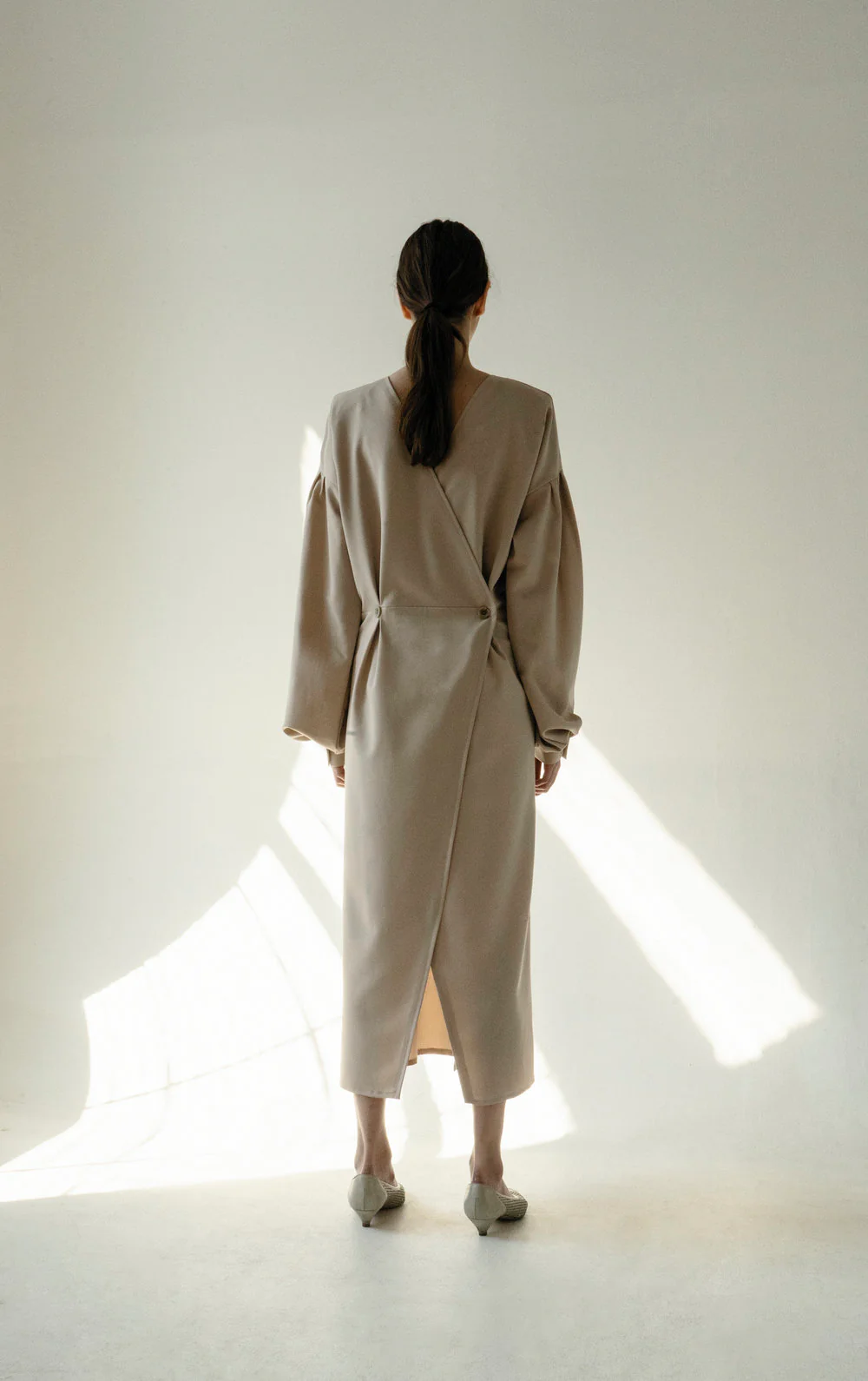 Caramel Open Back Padded Shoulders Dress