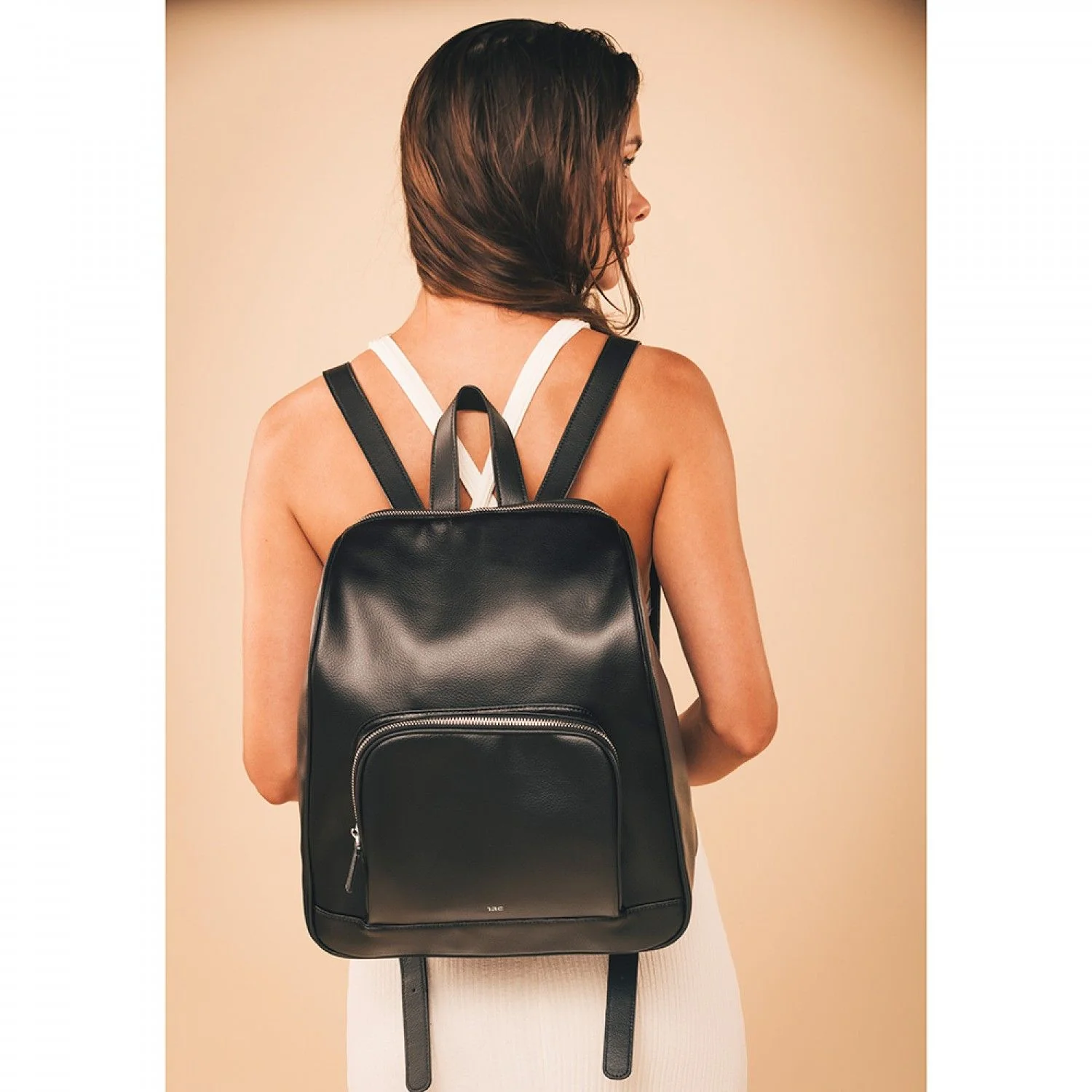 Mika AppleSkin Backpack with Zipper Pockets Black