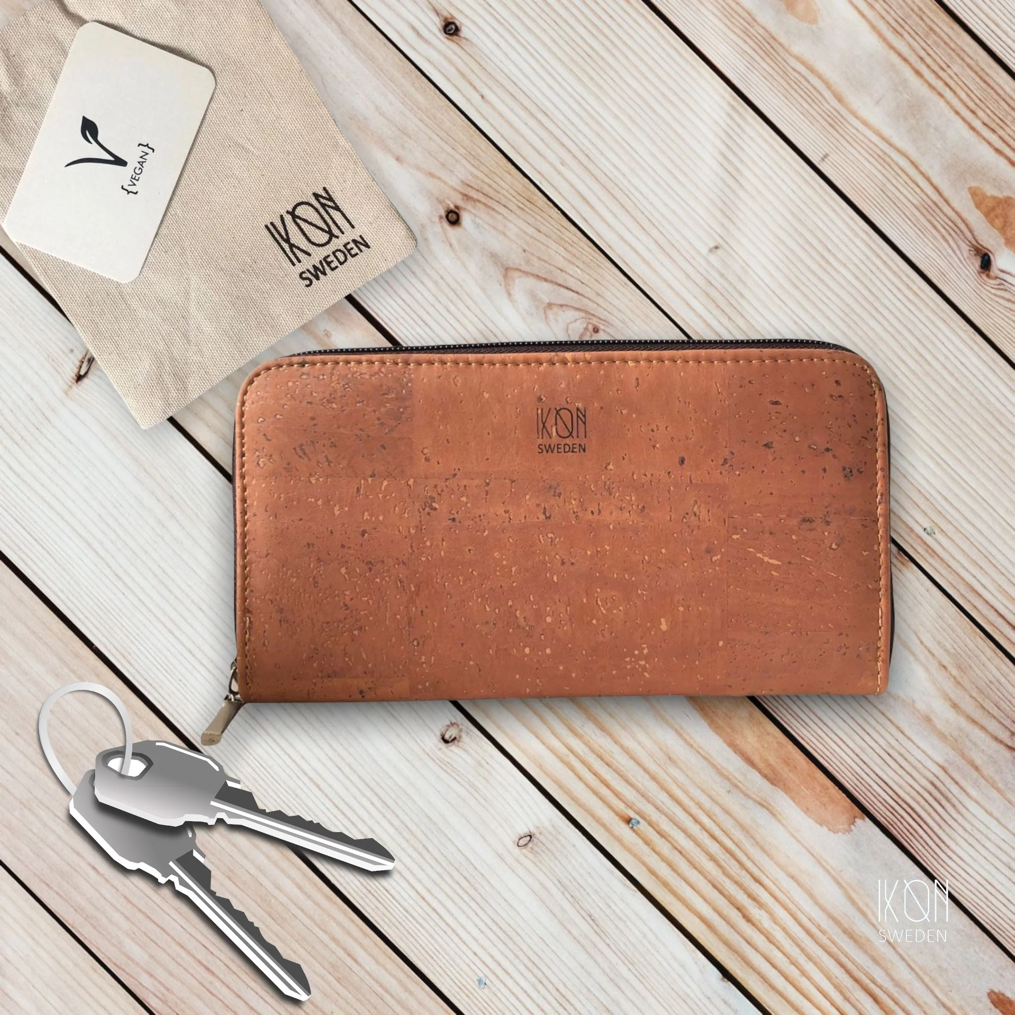 Cork Leather Zip Wallet Rosy Brown