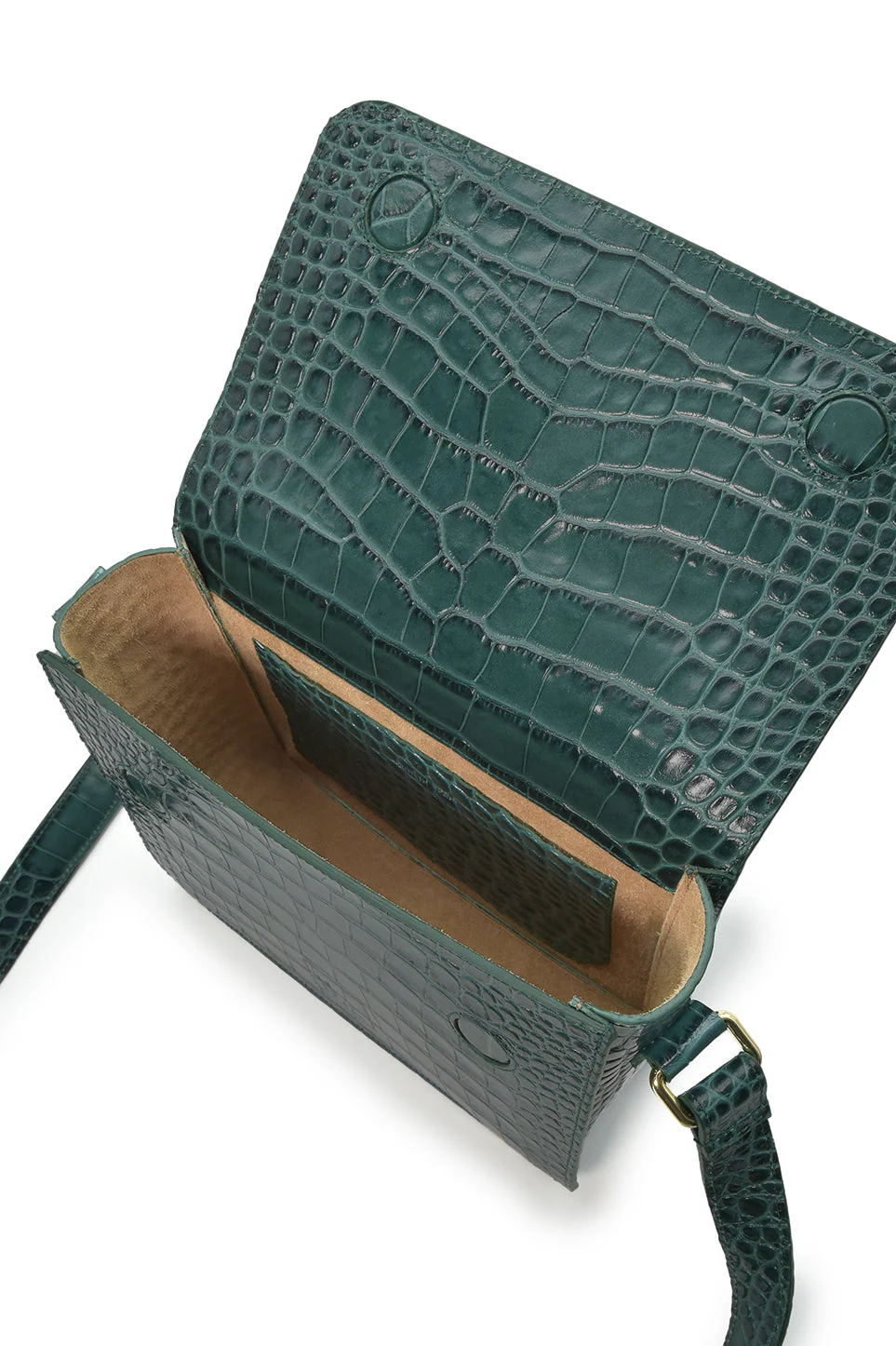 Croco Engraved Squere Leather Shoulder Bag Green