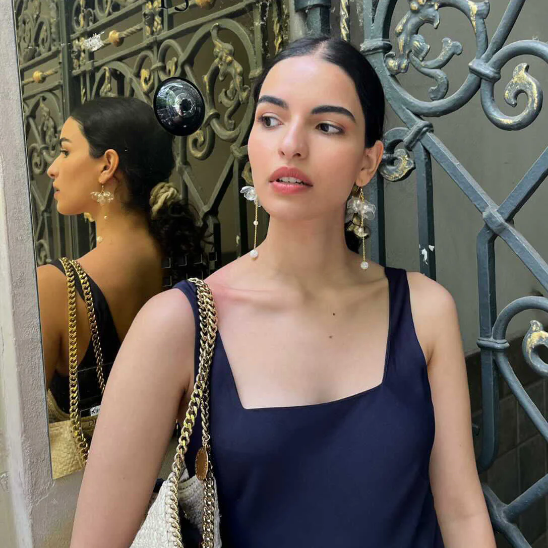 Clear Triple-Flower Drop Earrings