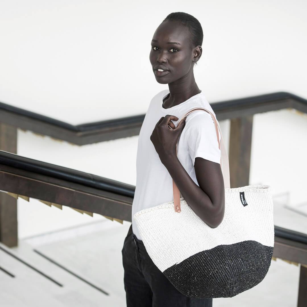 Kiondo Shopper Basket Black And White Duo M