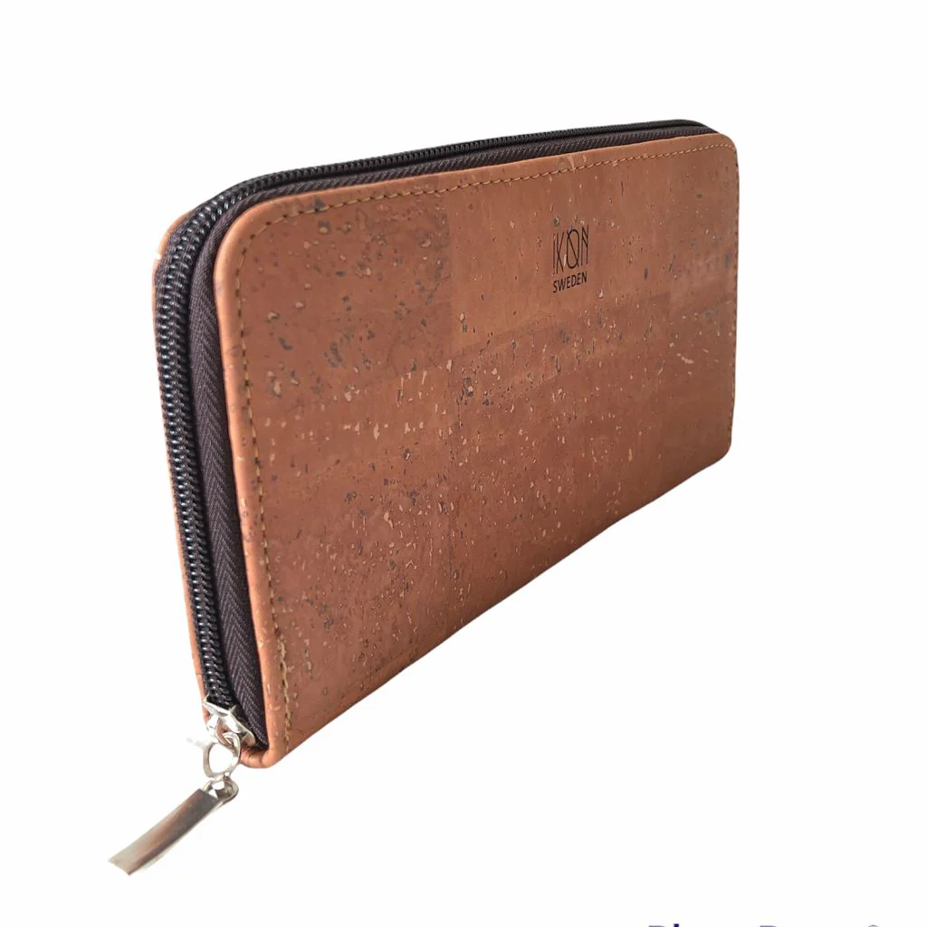 Cork Leather Zip Wallet Rosy Brown