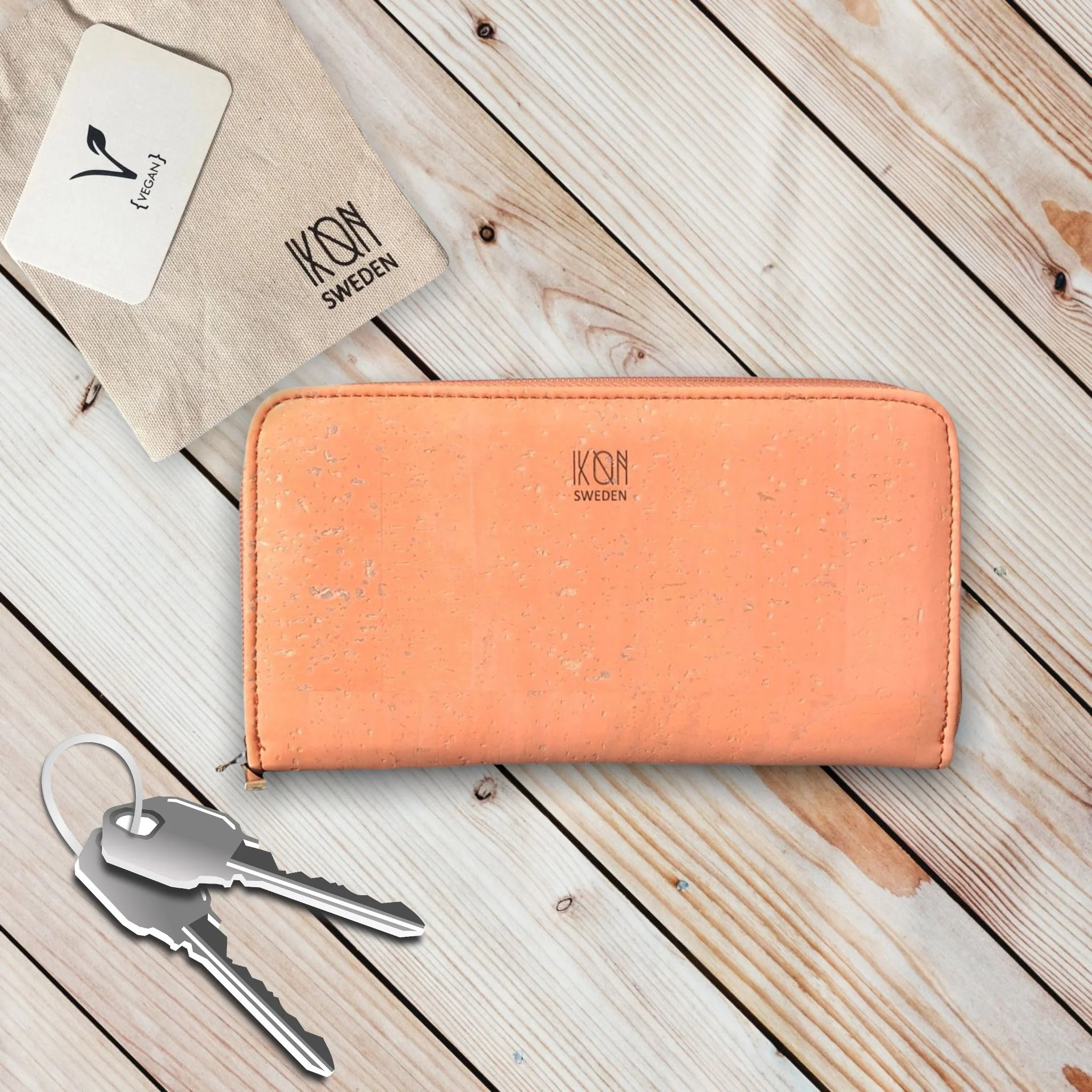 Cork Leather Zip Wallet Salmon