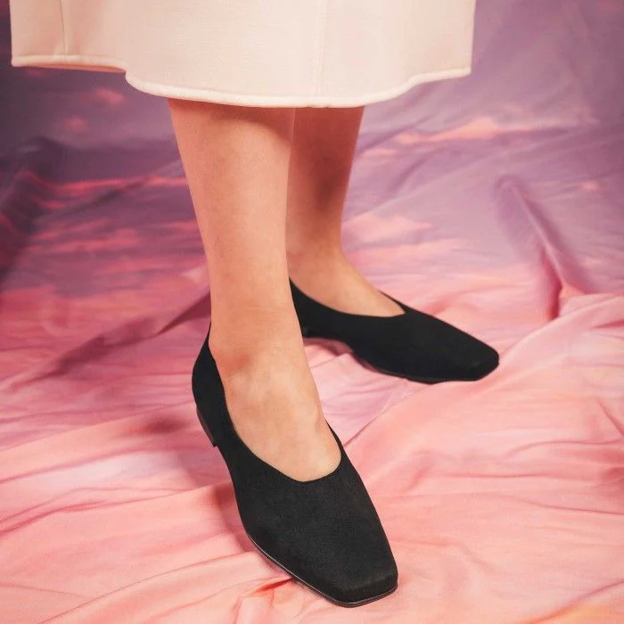 Melita Black Vegan Ballerina Flat Heel
