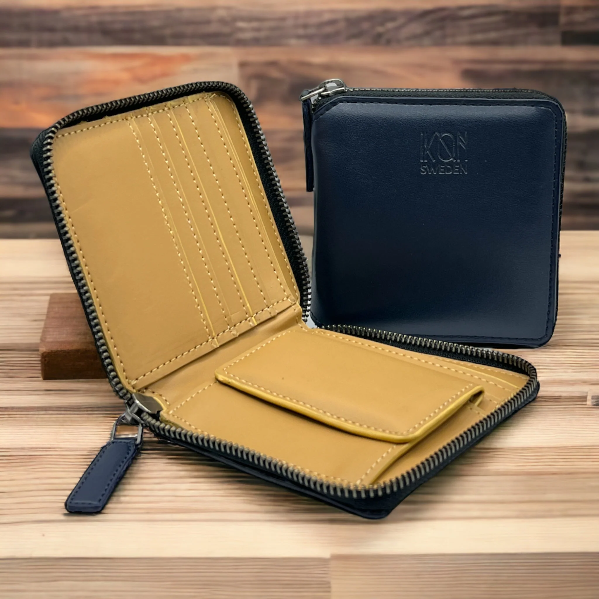 Kivik Apple Leather Small Zip Wallet Blue