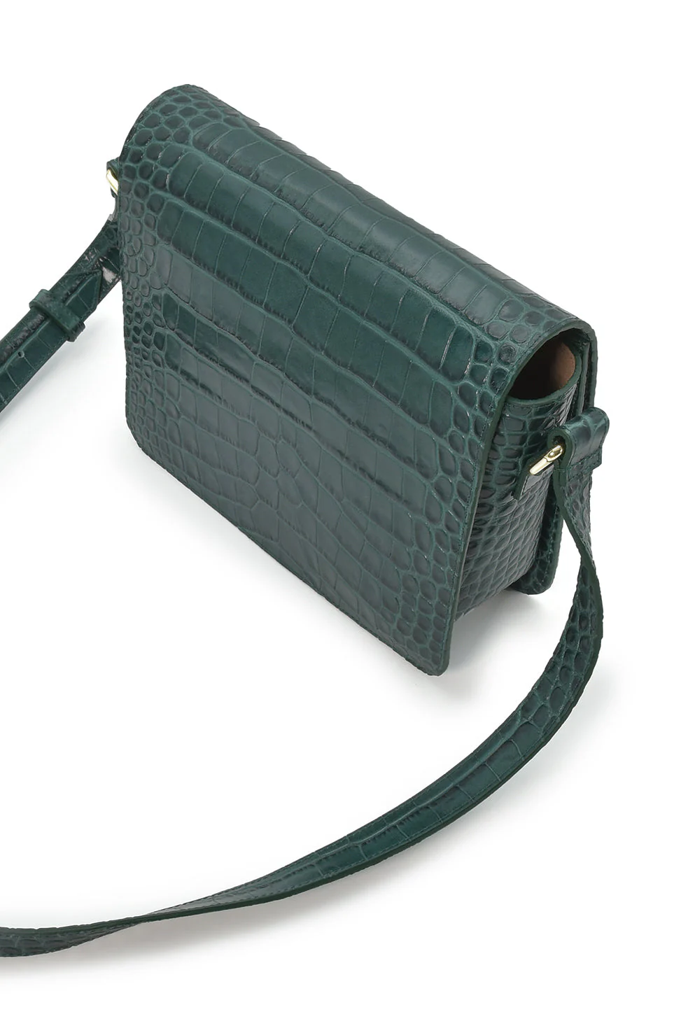 Croco Engraved Squere Leather Shoulder Bag Green
