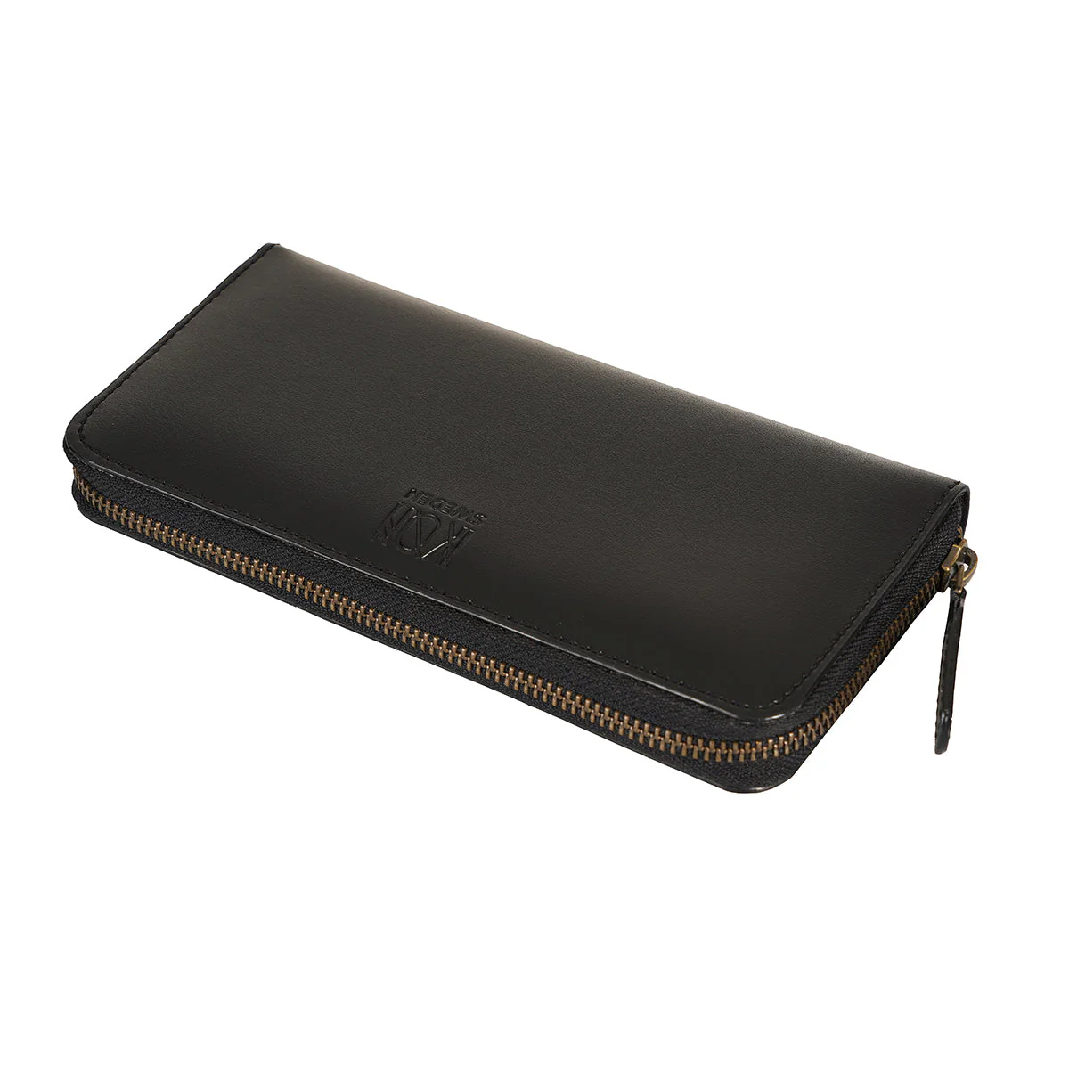Apple Leather Long Zip Wallet Black
