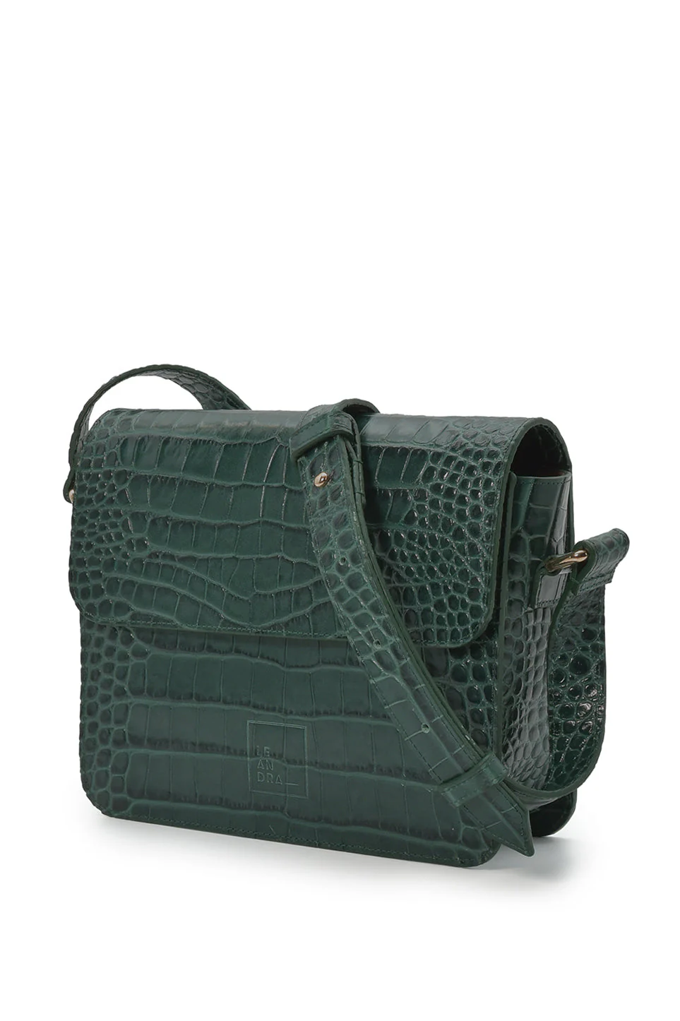 Croco Engraved Squere Leather Shoulder Bag Green