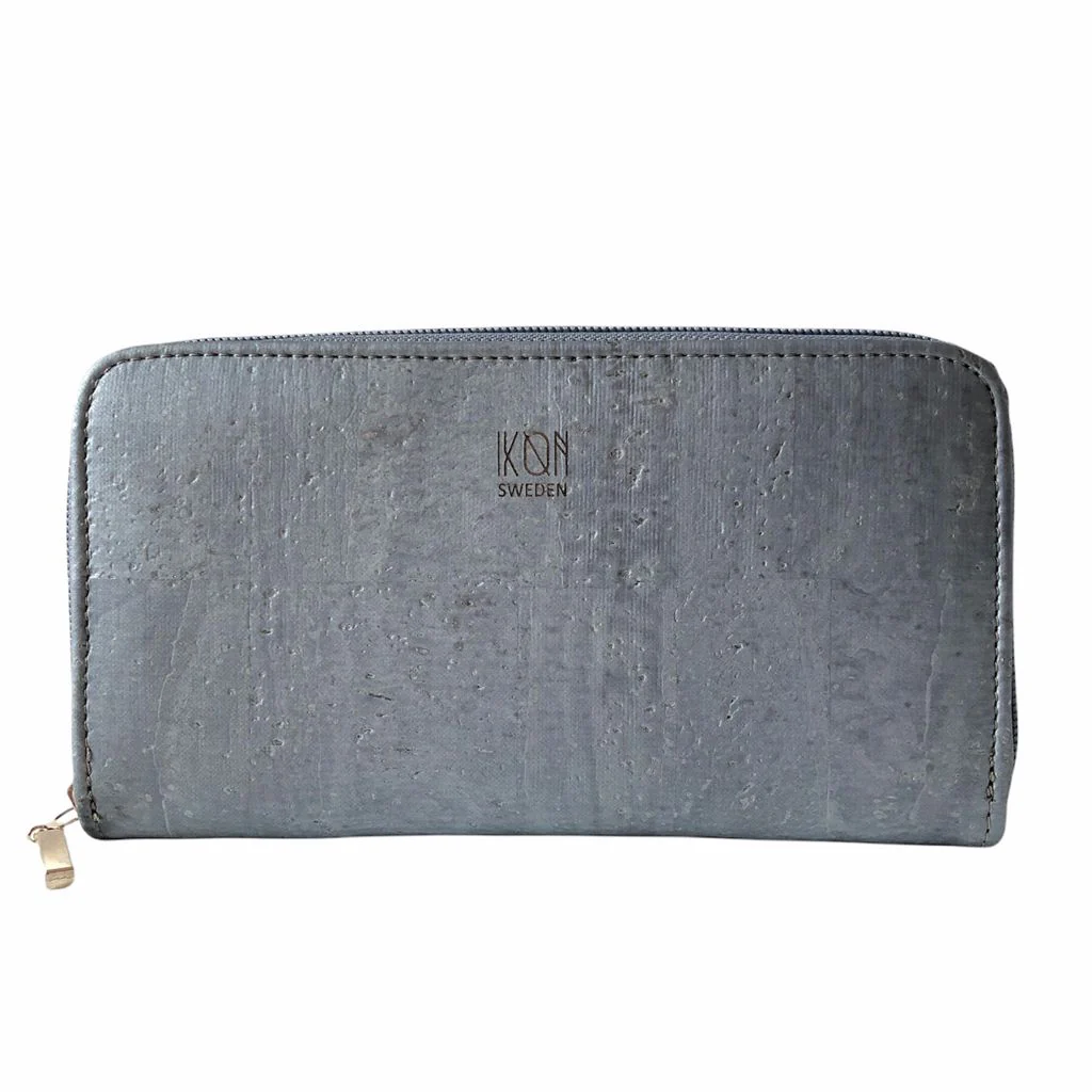 Cork Leather Zip Wallet Metallic Grey