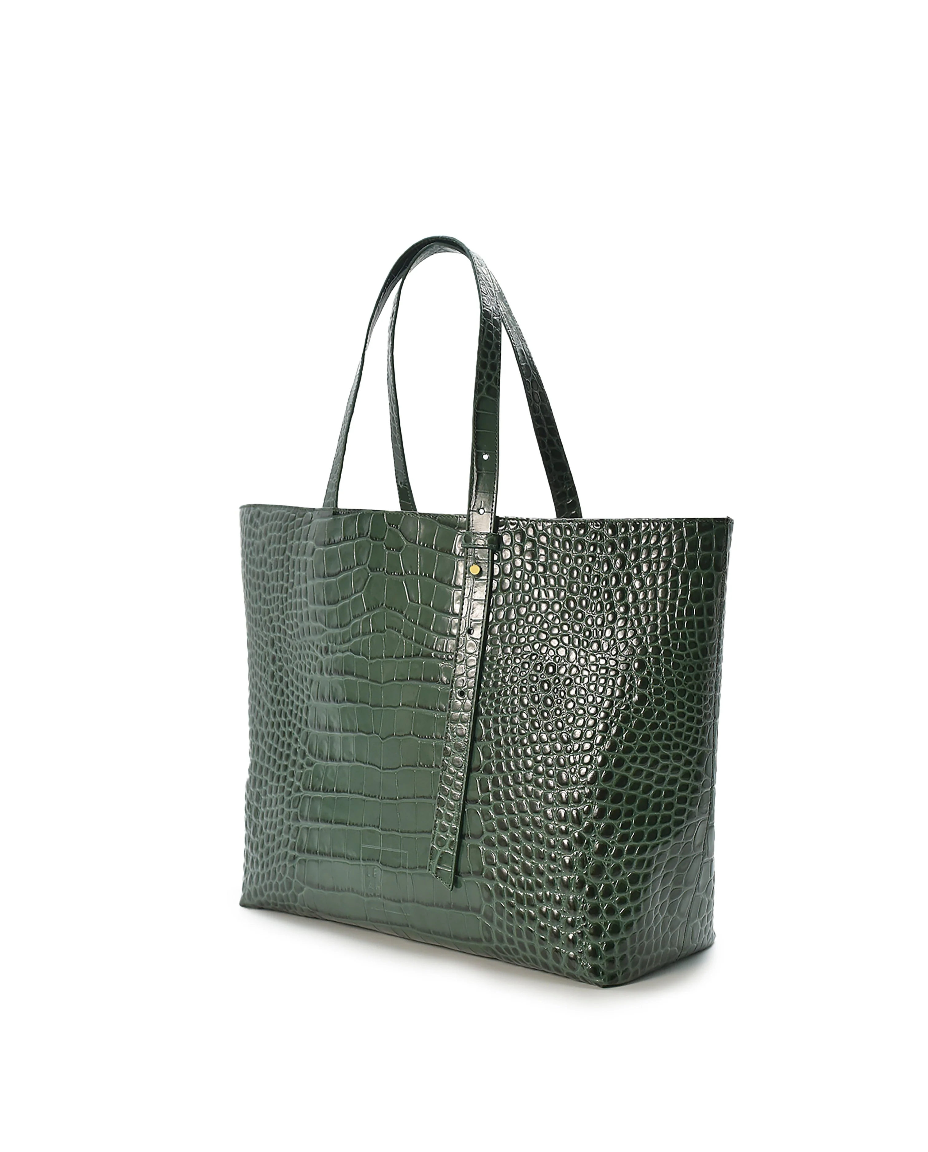 Croco Engraved Leather Shopping Bag Green