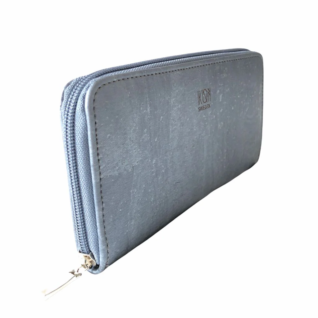 Cork Leather Zip Wallet Metallic Grey