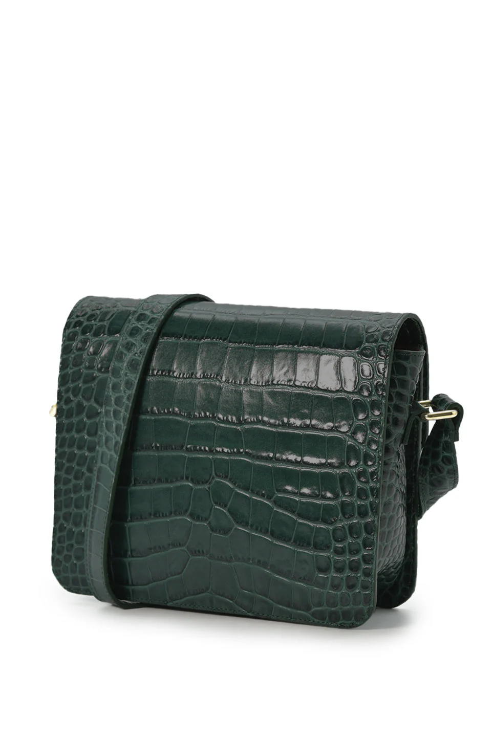 Croco Engraved Squere Leather Shoulder Bag Green