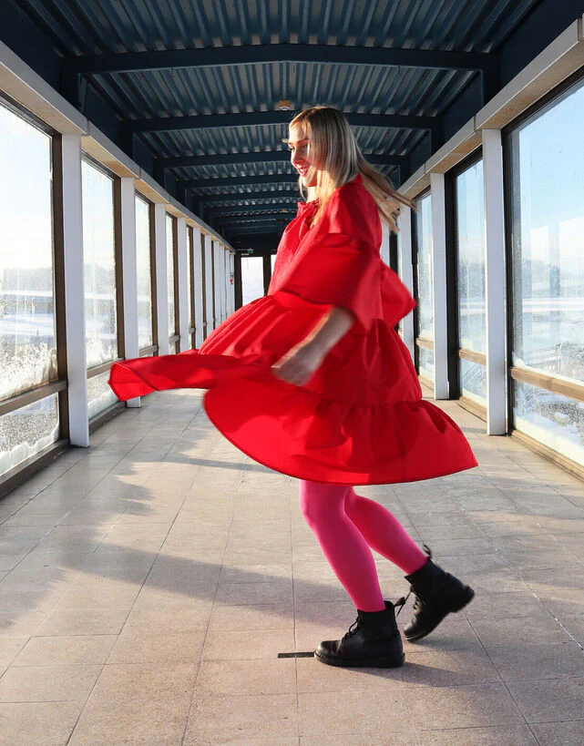 Lush Dress With Bow Collar Red