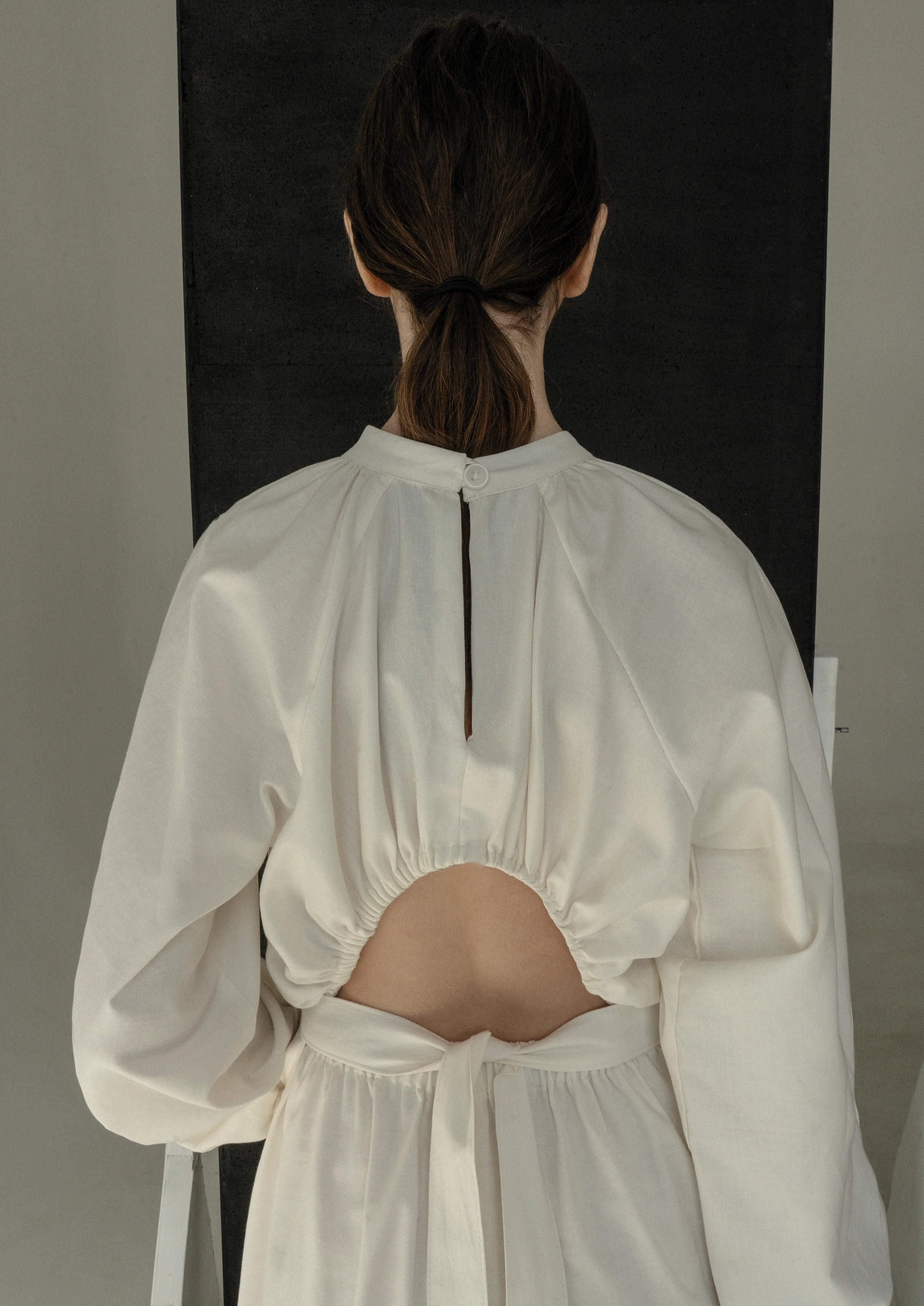 Cream Peasant Open Back Dress