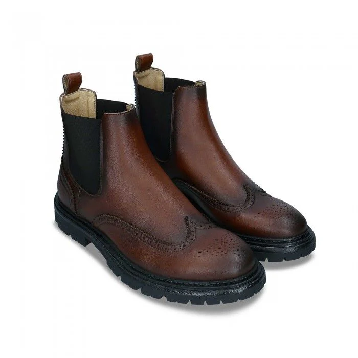 Casian Brown Vegan Chelsea Brogue Boots