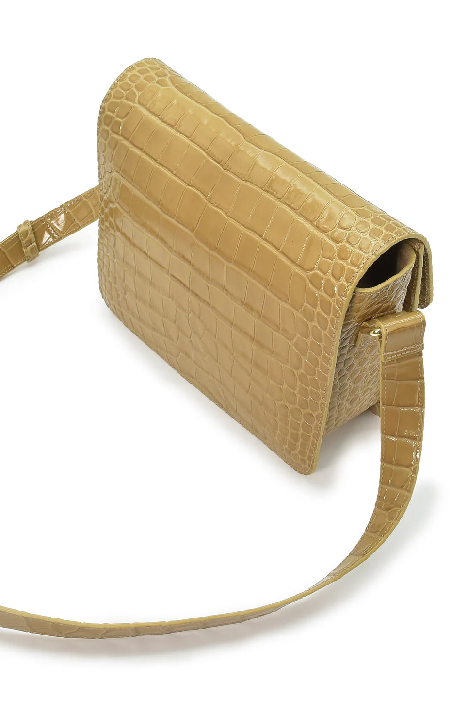Croco Engraved Squere Leather Shoulder Bag Beige