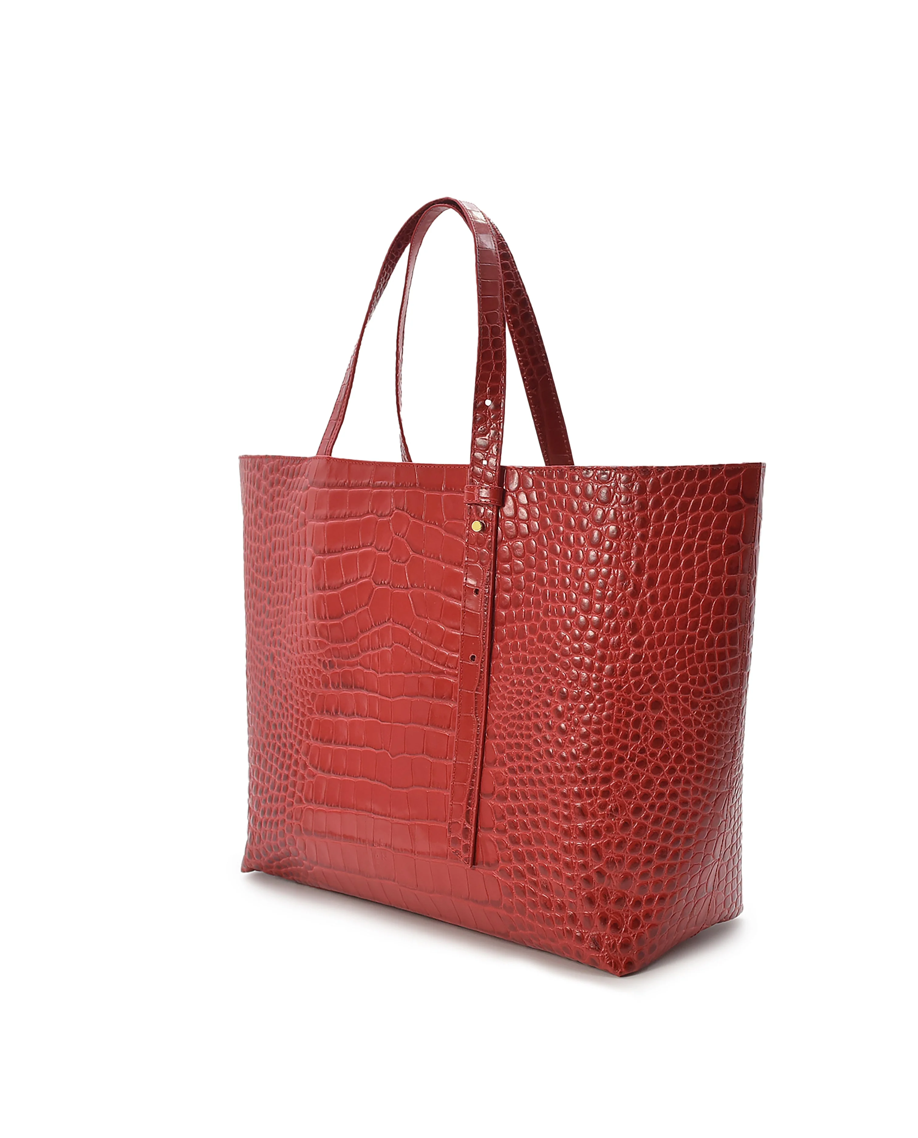 Croco Engraved Leather Shopping Bag Red