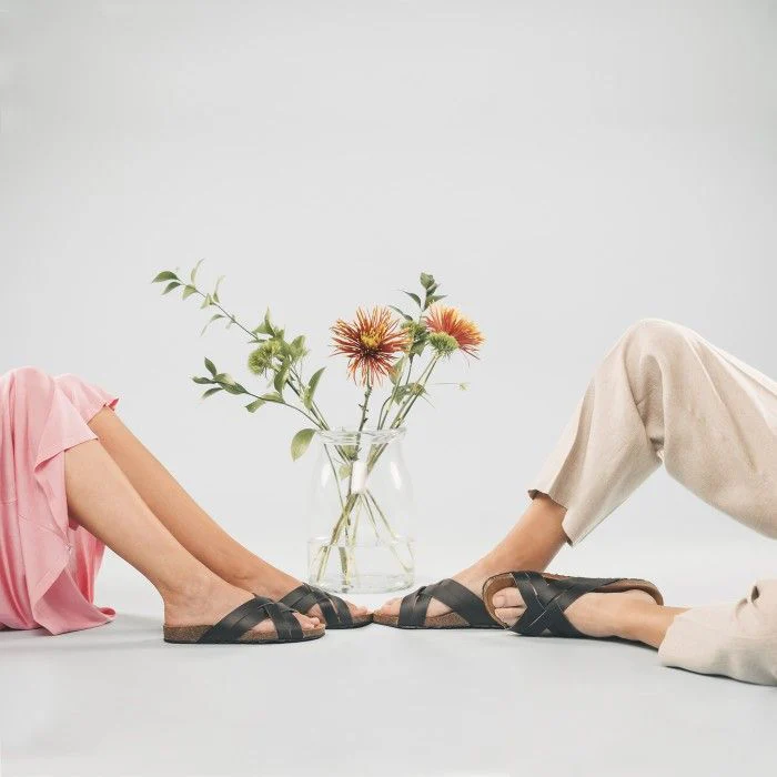 Lilac Black Vegan Ergonomic Cushioned Sandals