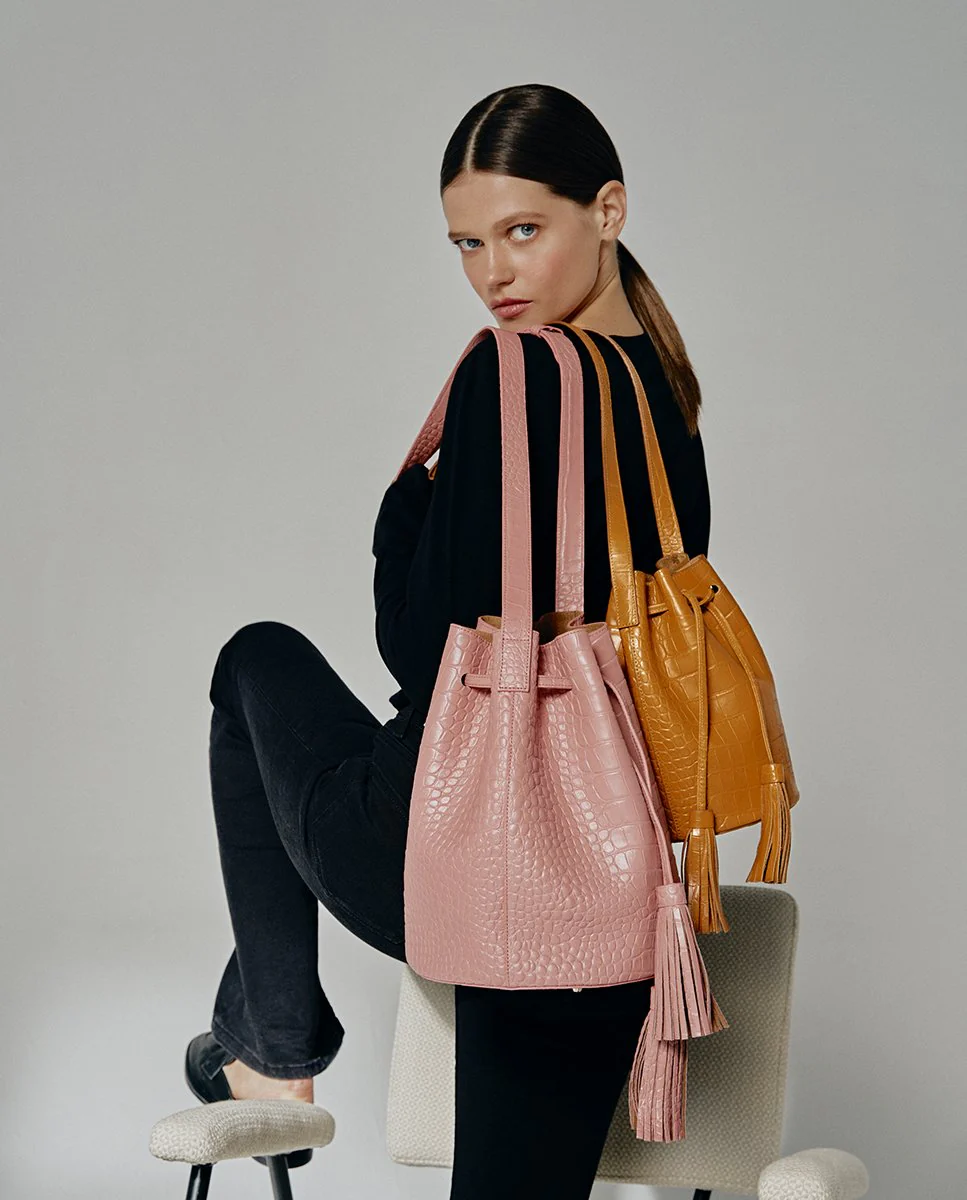 Leandra Bucket Bag Croco Soft Pink