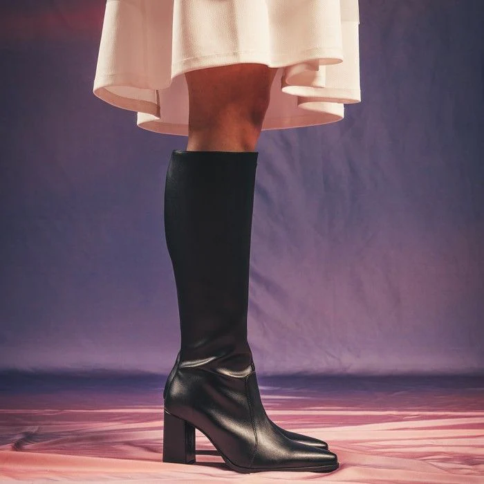 Iona Black High Heel Knee Boots