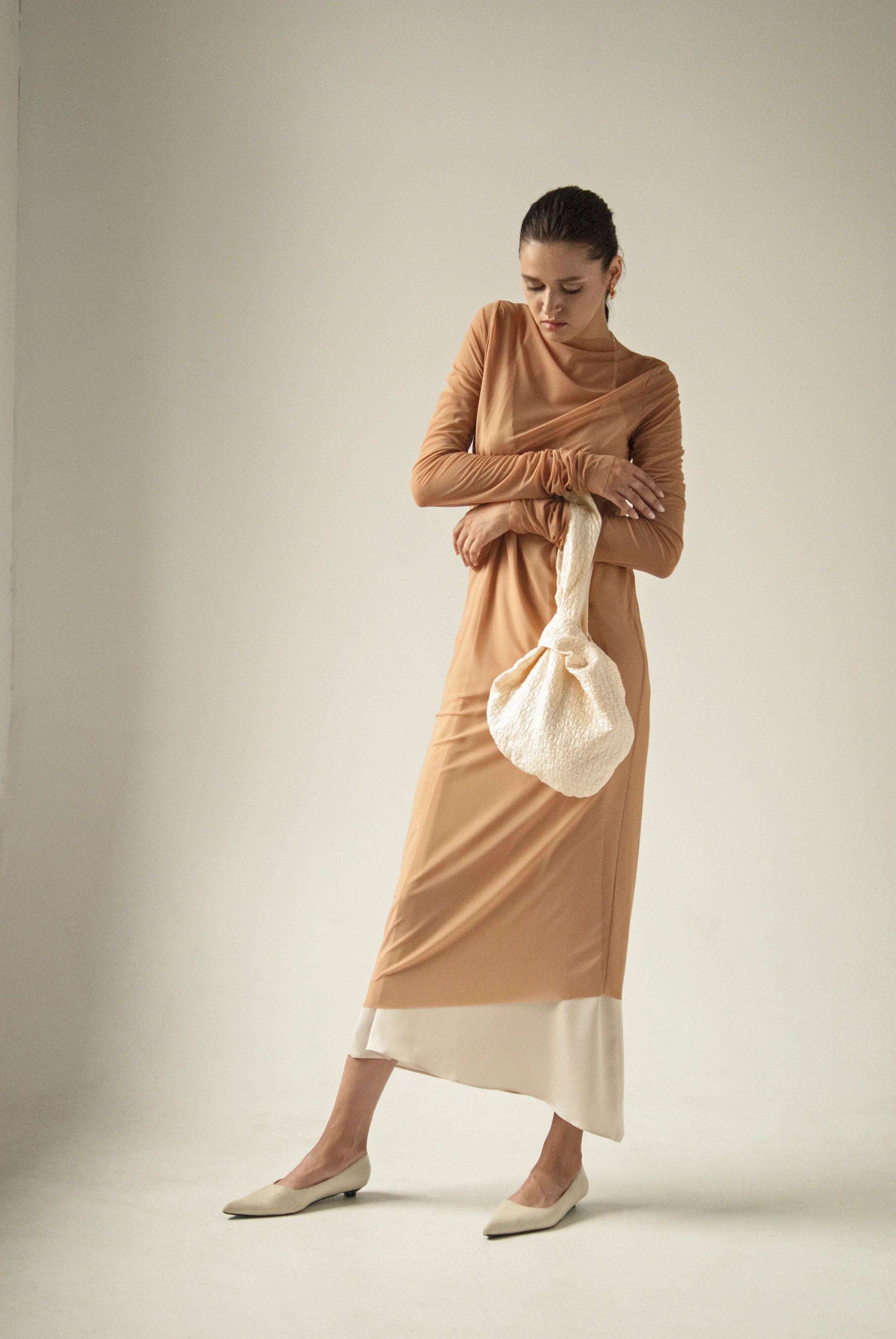 Endless Sleeves Nude Tulle Dress