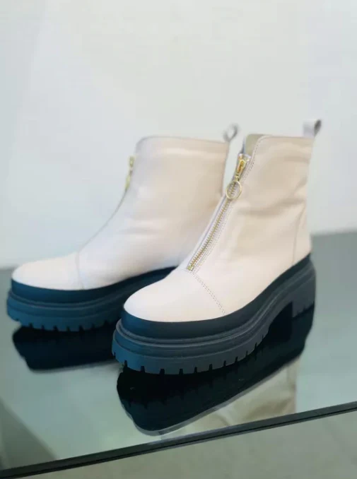 Cream White Zip Boots