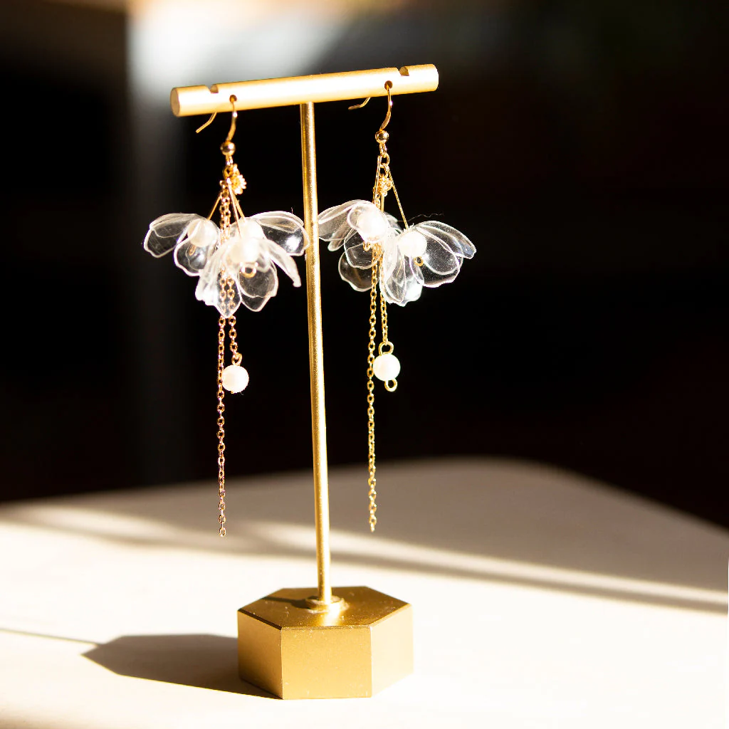 Clear Triple-Flower Drop Earrings