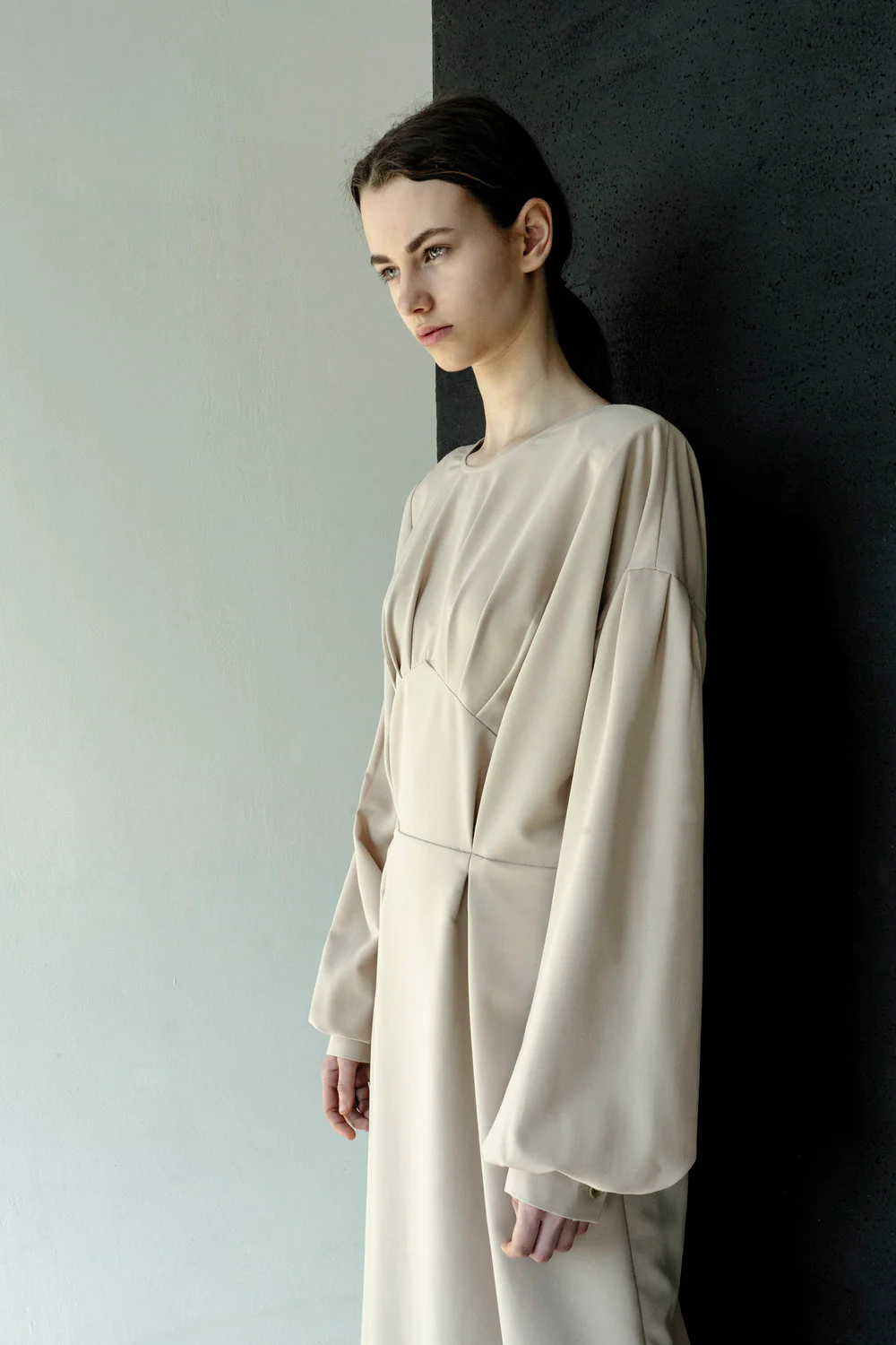 Caramel Open Back Padded Shoulders Dress