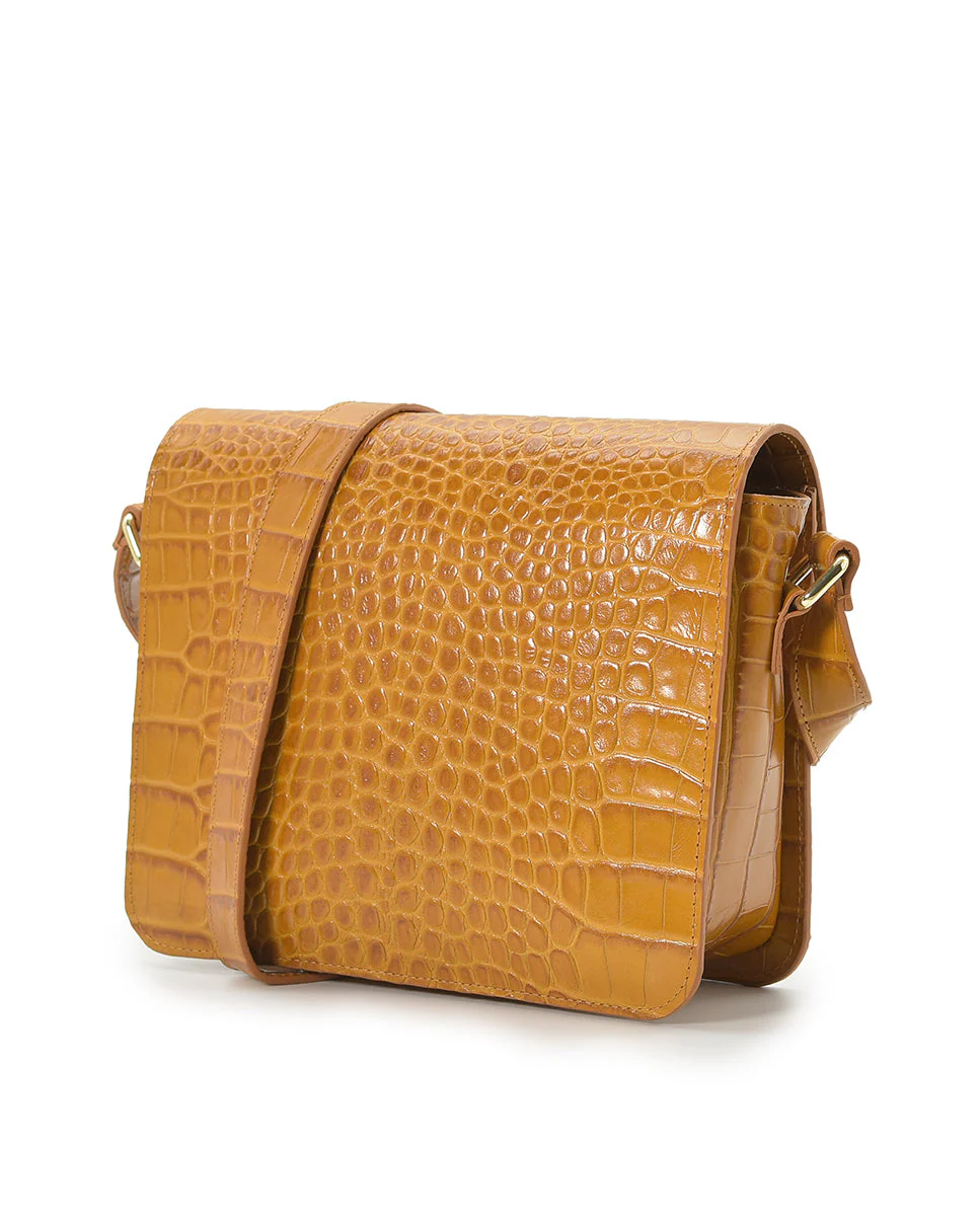 Squere Leather Shoulder Bag Camel