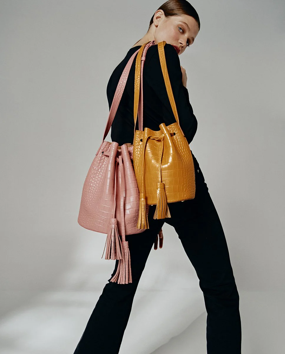 Leandra Bucket Bag Croco Soft Pink