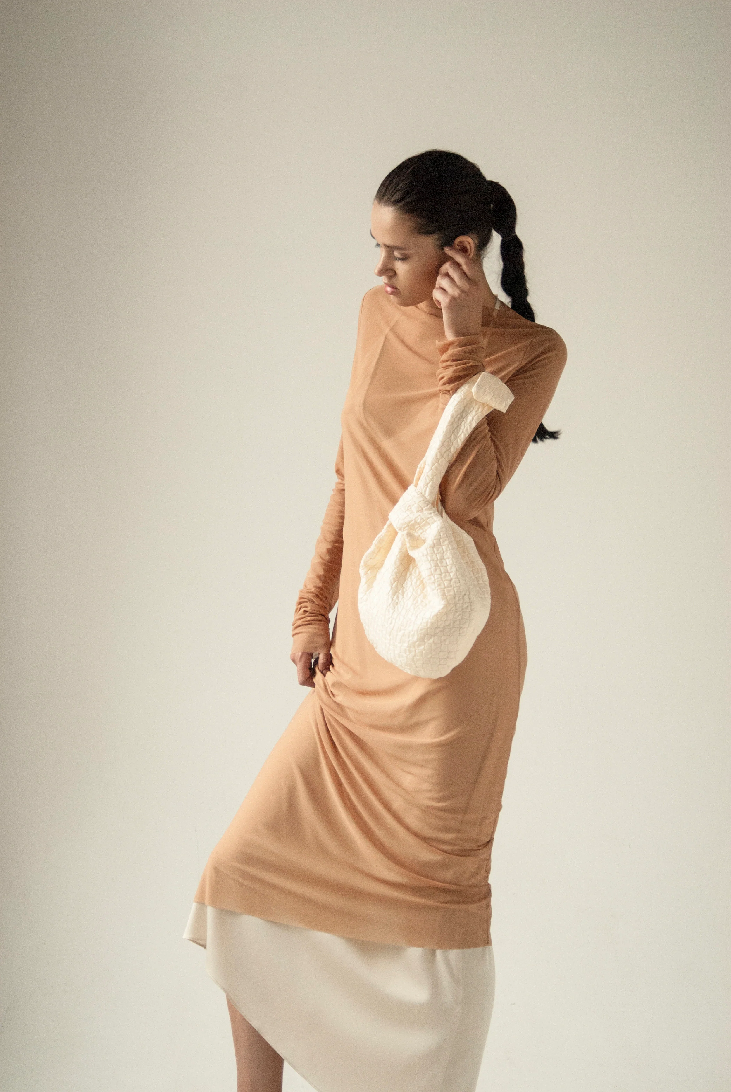 Endless Sleeves Nude Tulle Dress