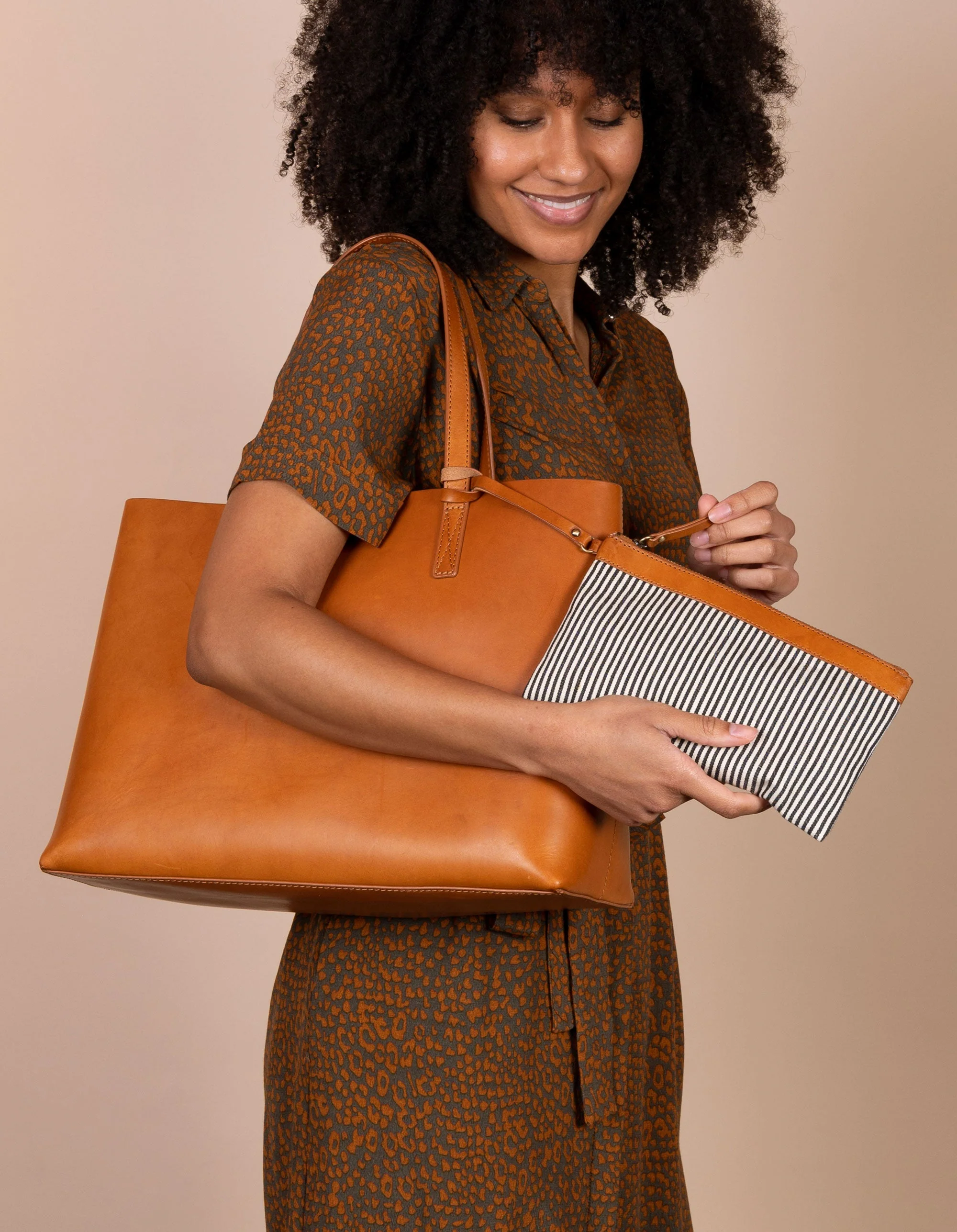 Sam Classic Leather Shopper Bag Cognac