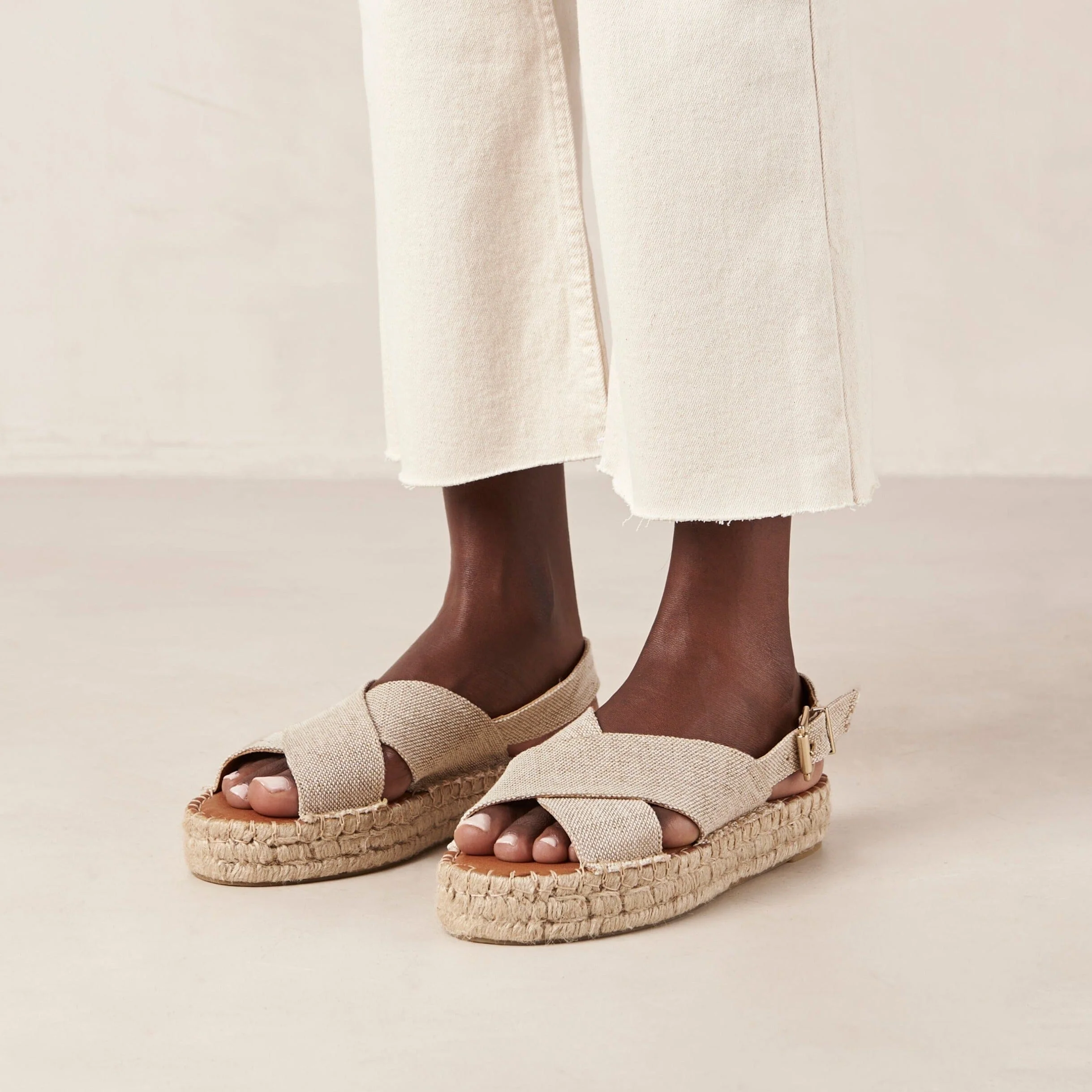 Crossed Espadrille Sandals Beige