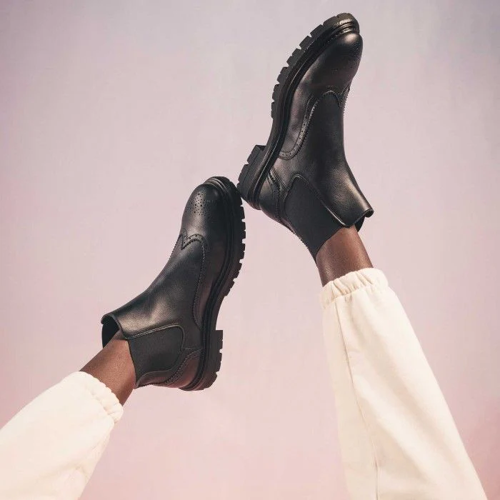 Casian Black Vegan Chelsea Boots Brogue