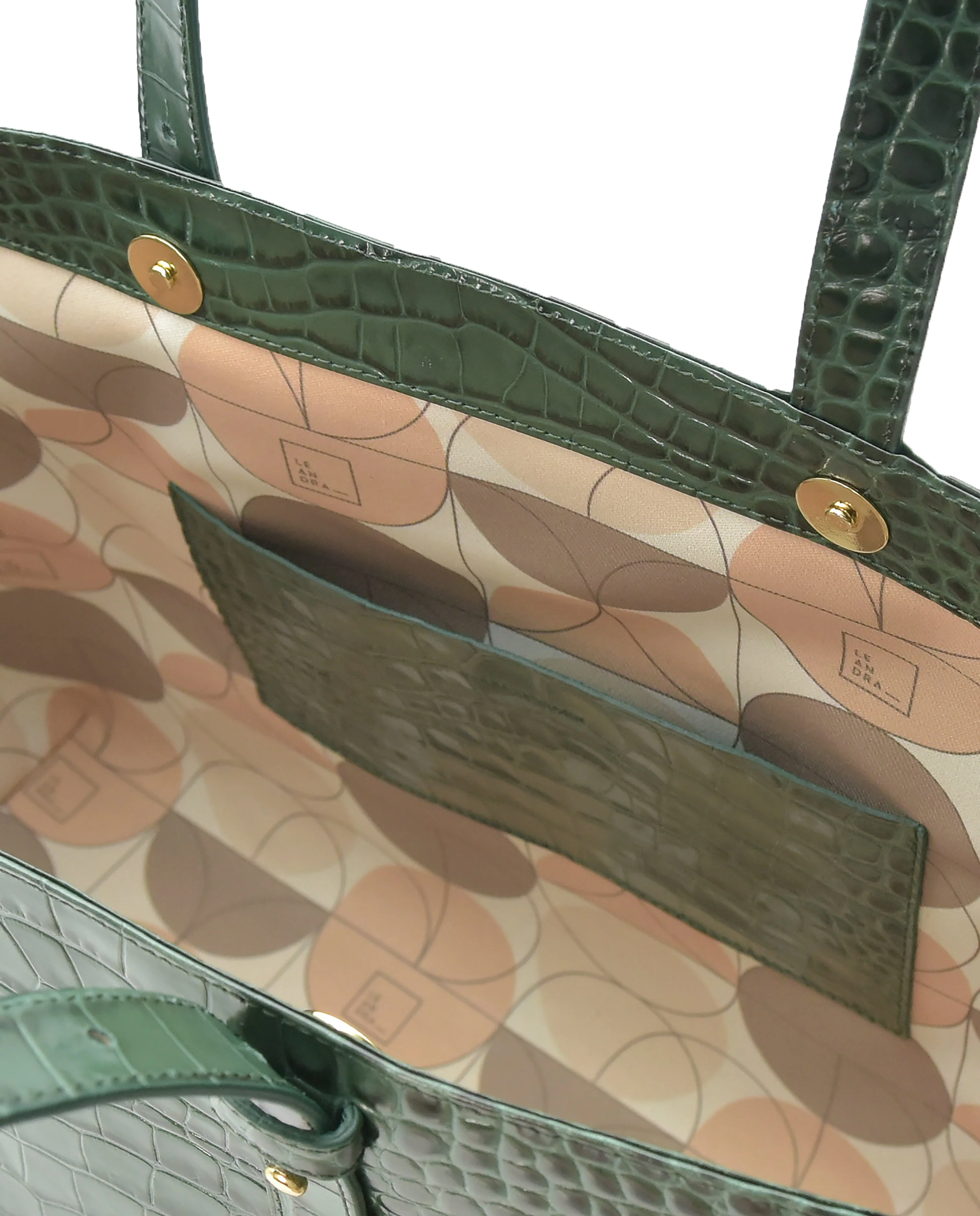 Croco Engraved Leather Shopping Bag Green