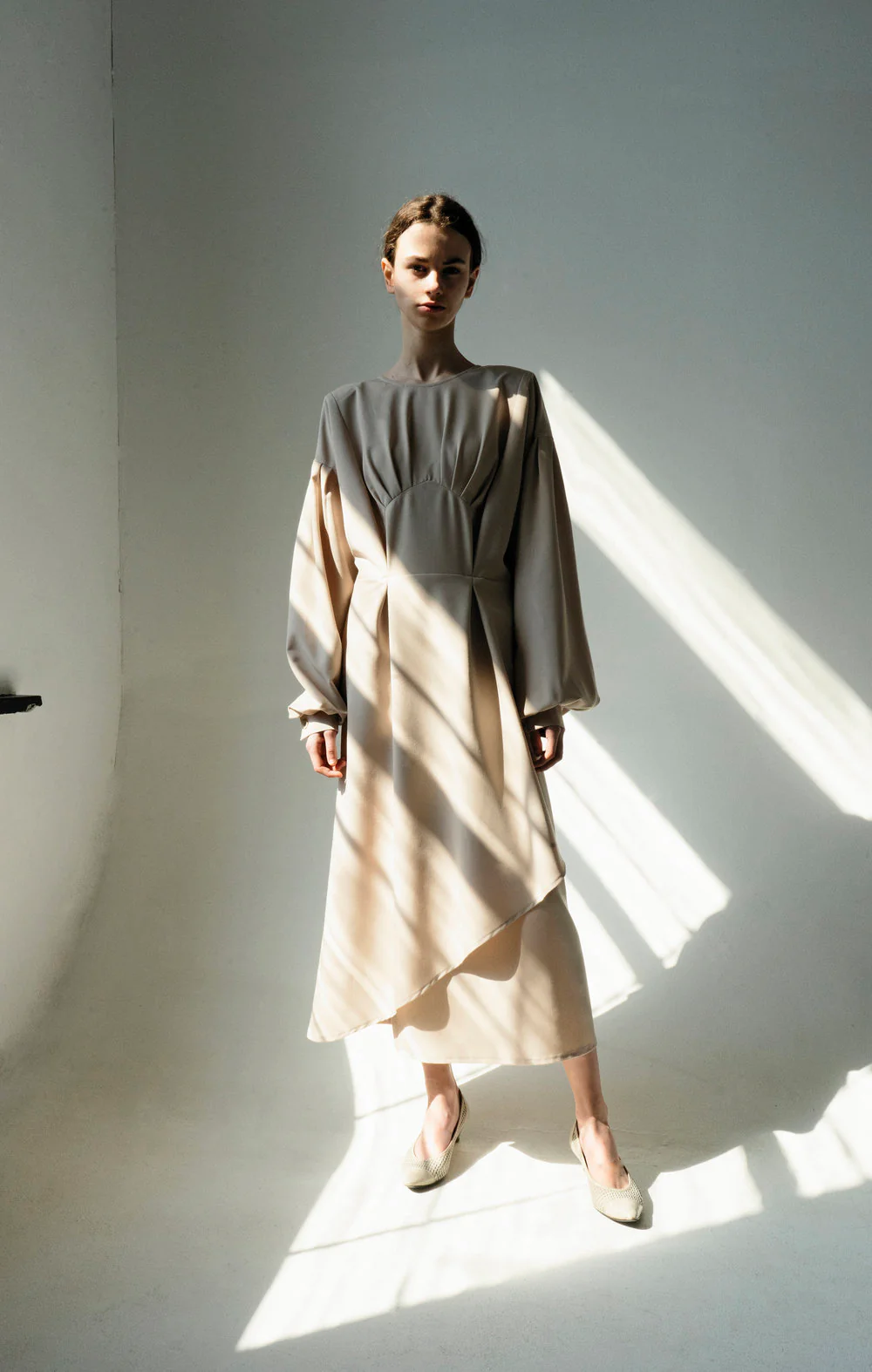 Caramel Open Back Padded Shoulders Dress