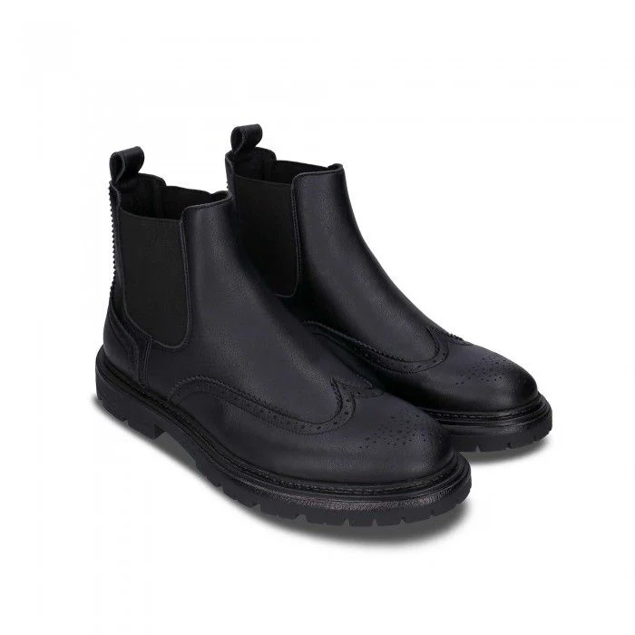 Casian Black Vegan Chelsea Boots Brogue