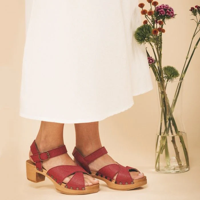 Magnolia Red Piñatex Vegan Heel Sandals